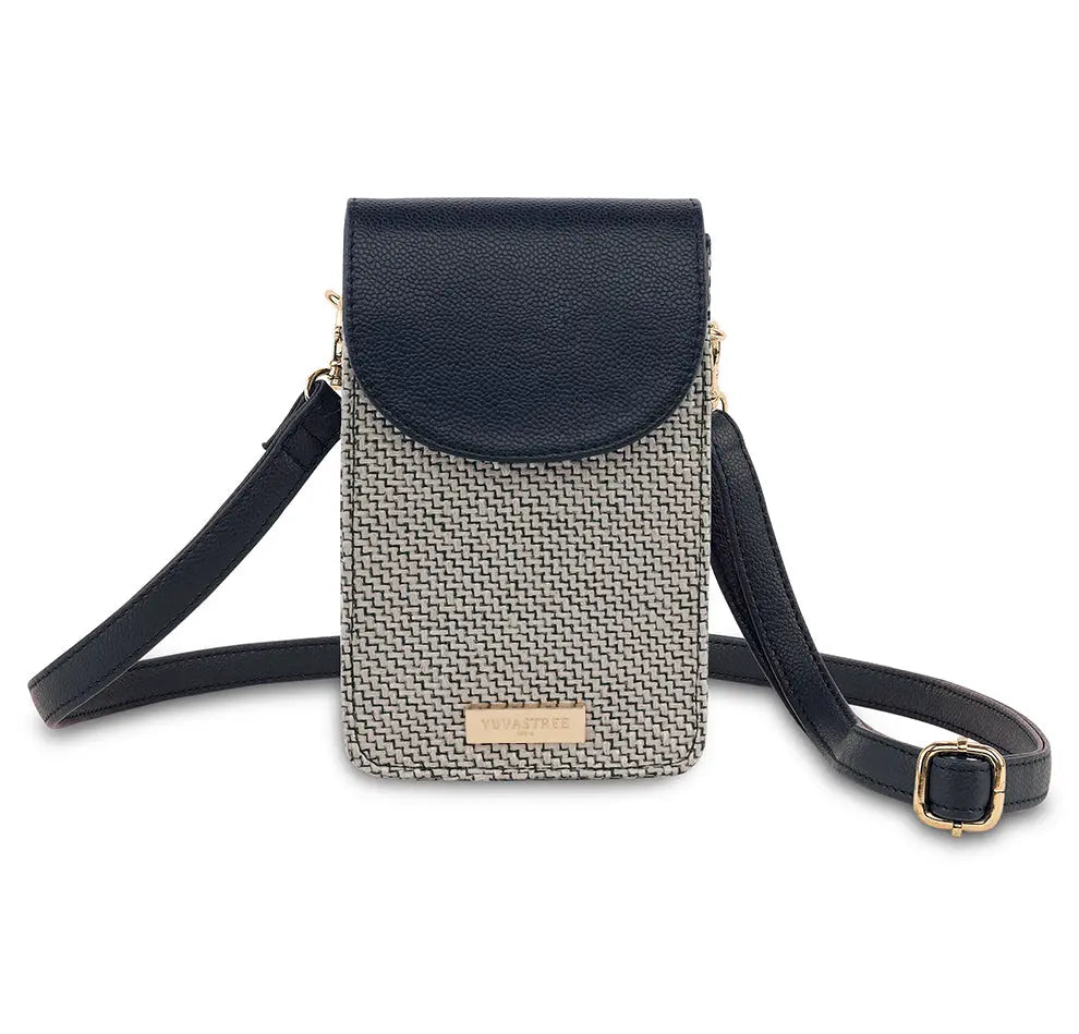 Pixel Jute Mobile Sling - Black YuvaStree