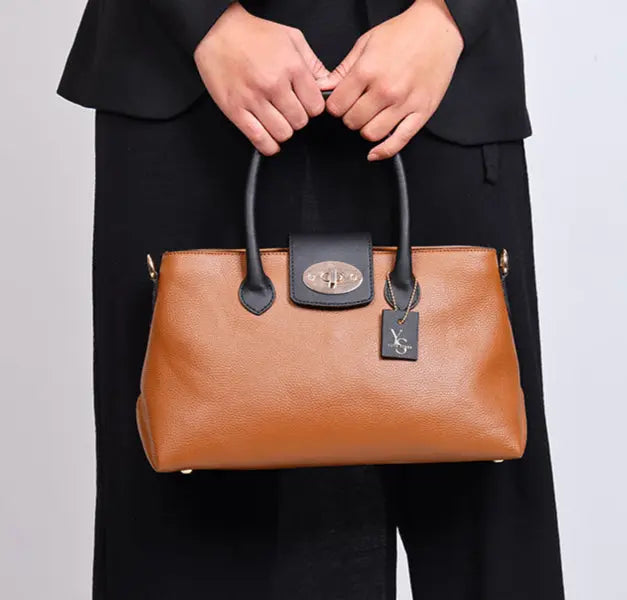 Aura Top Handle Bag - Tan Black YuvaStree
