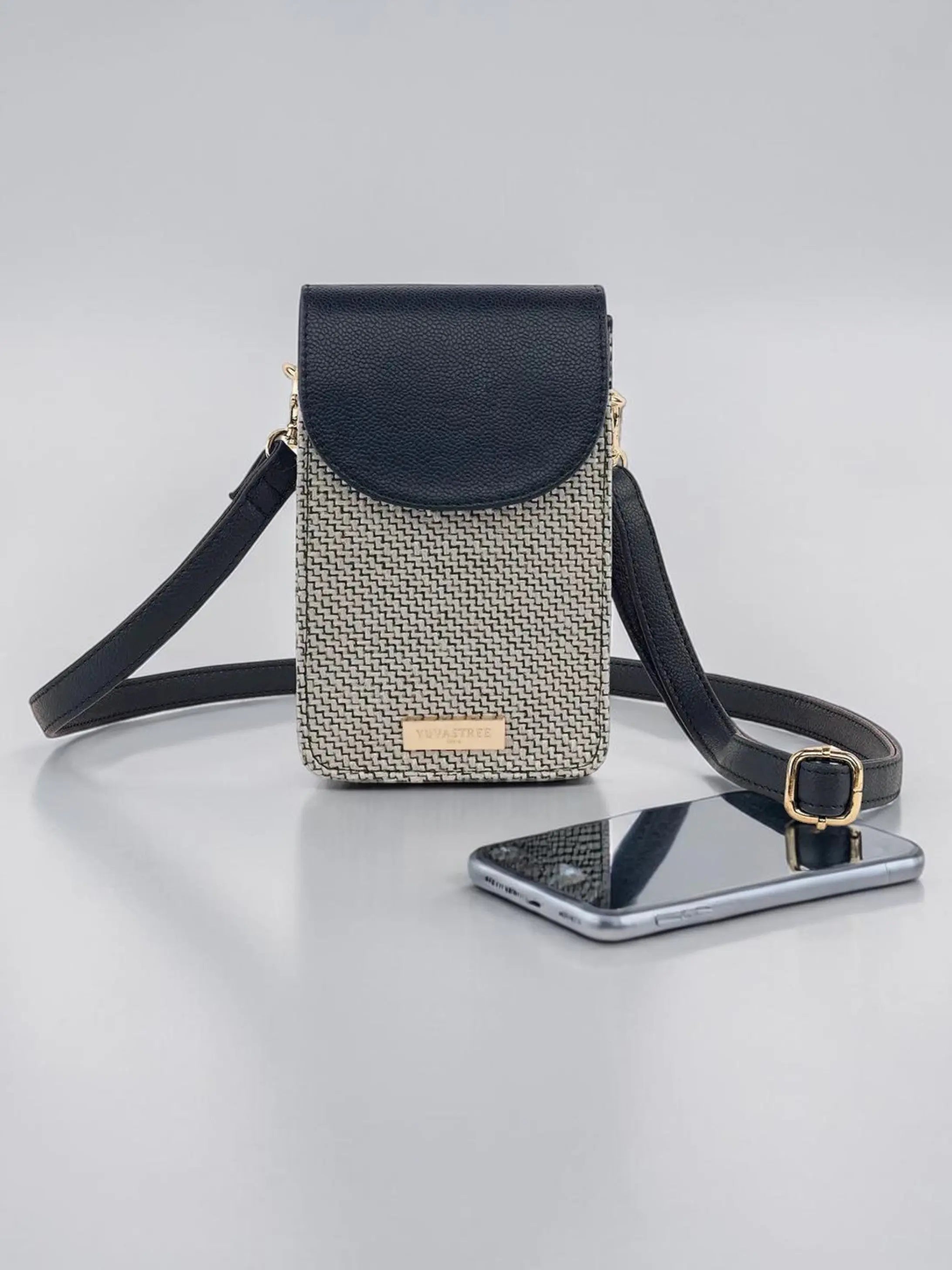 Pixel Jute Mobile Sling - Black YuvaStree