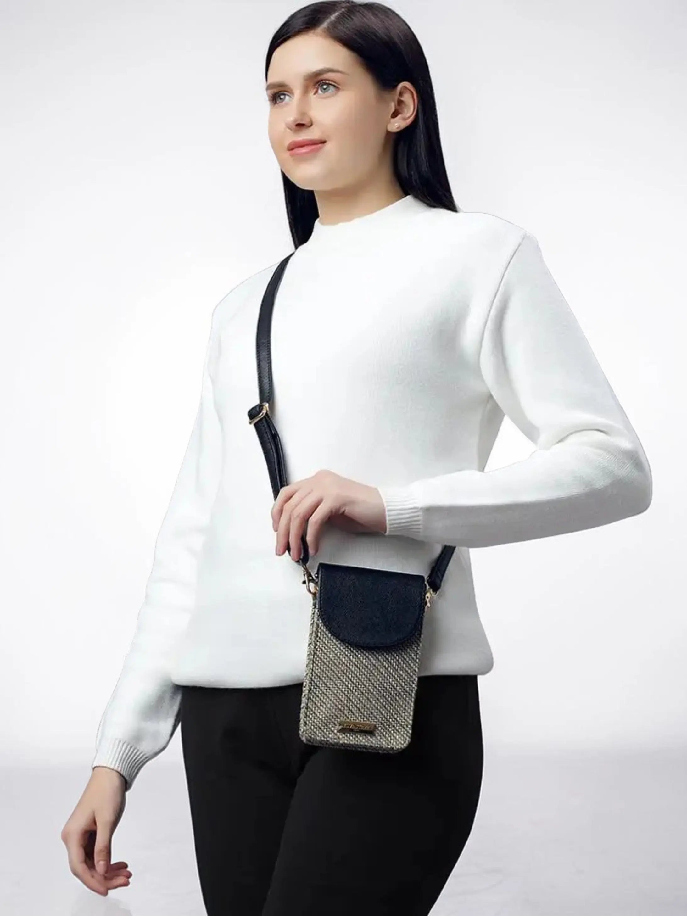 Pixel Jute Mobile Sling - Black YuvaStree