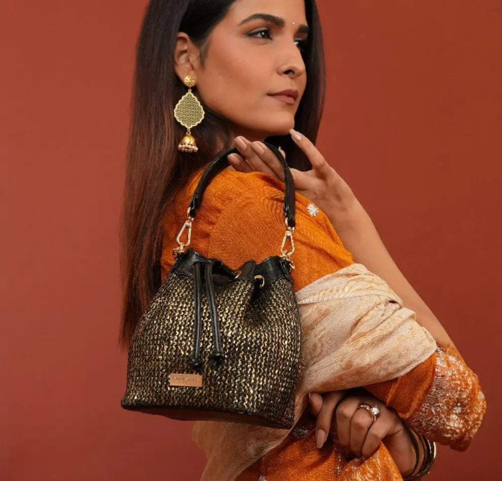 Evaara Bucket Bag - Midnight Gold YuvaStree