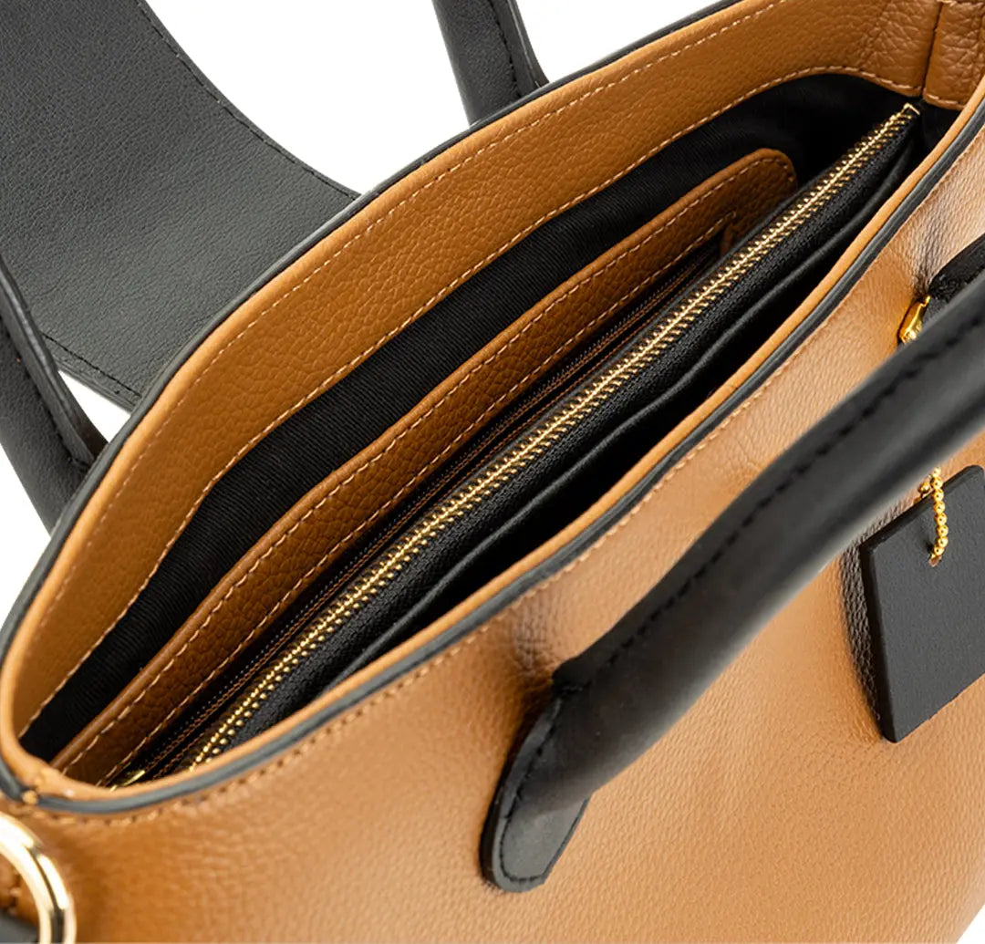 Aura Top Handle Bag - Tan Black YuvaStree