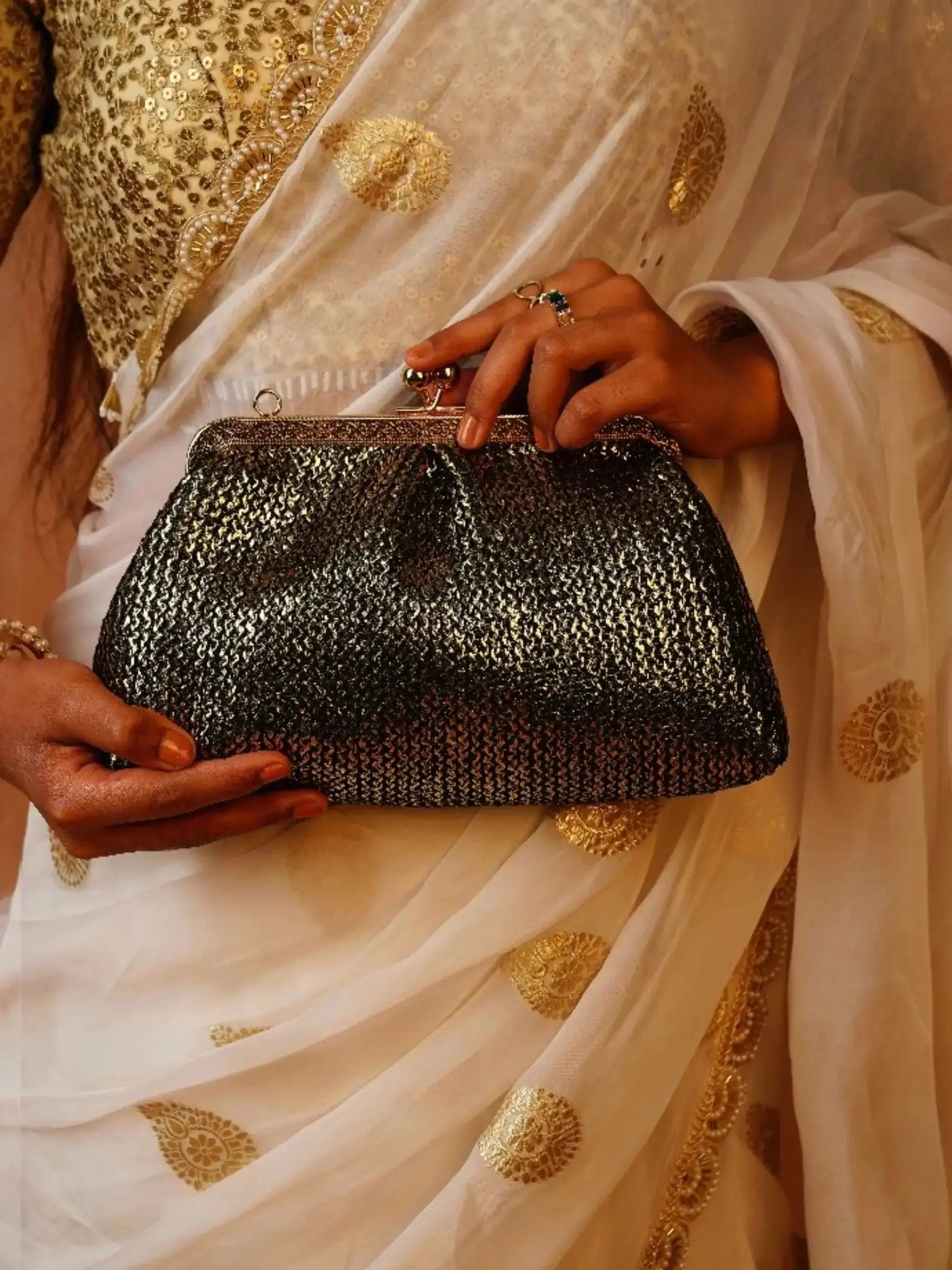 The Golden Pair - Aria Clutch Antique Rose & Midnight Gold Gift Set of 2 YuvaStree