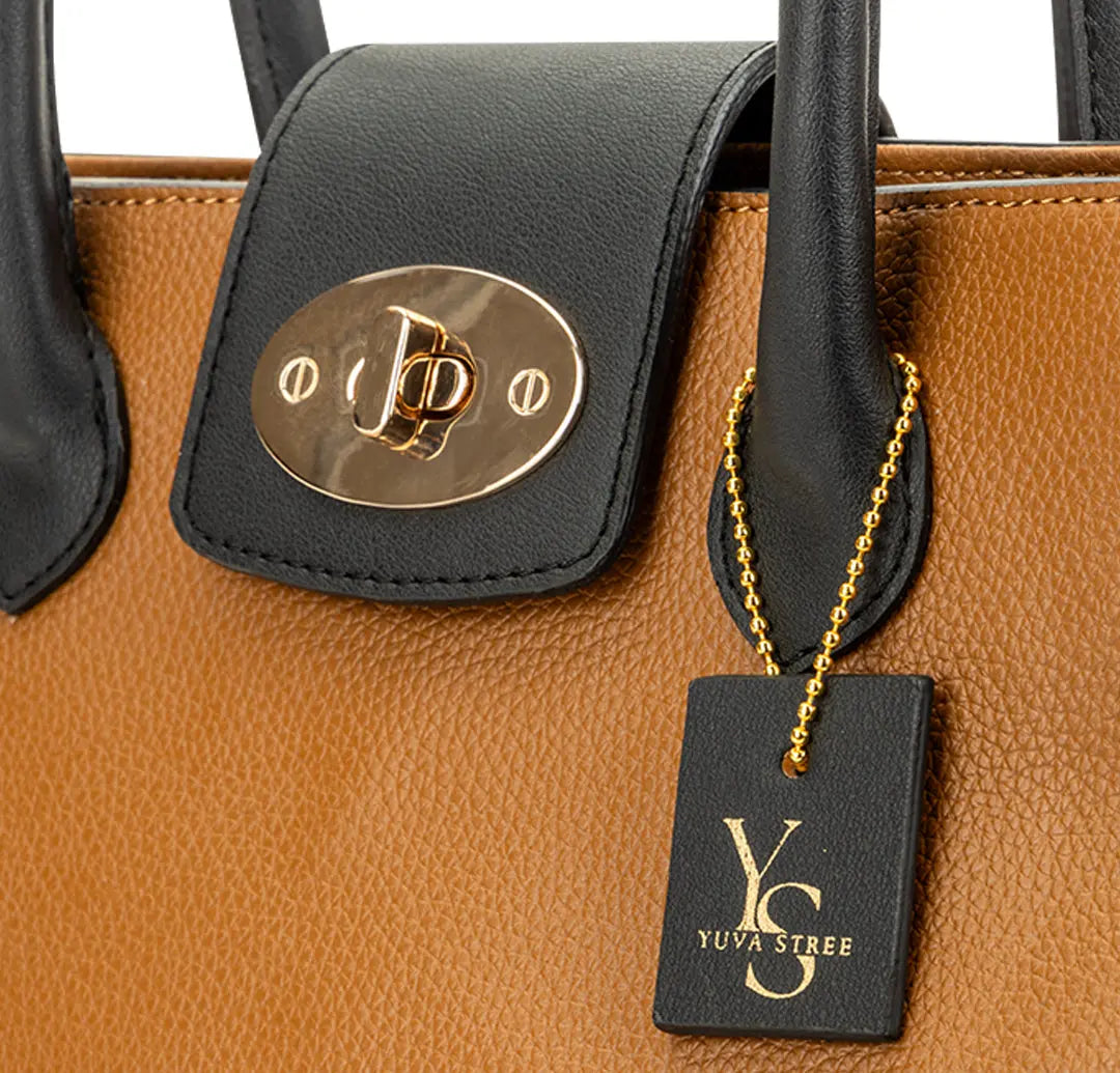 Aura Top Handle Bag - Tan Black YuvaStree