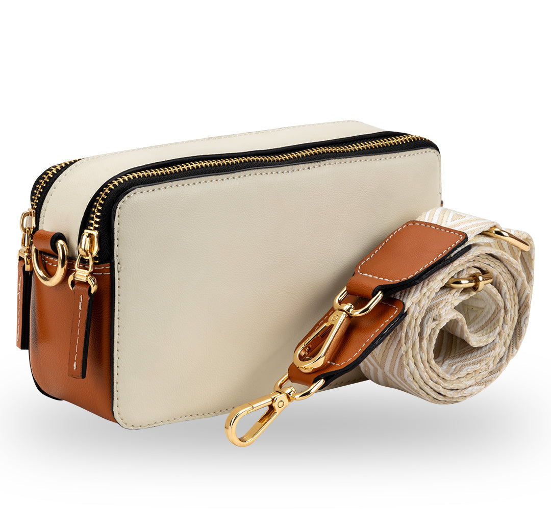 Elysian Double Zip Crossbody Bag - White Orange YuvaStree