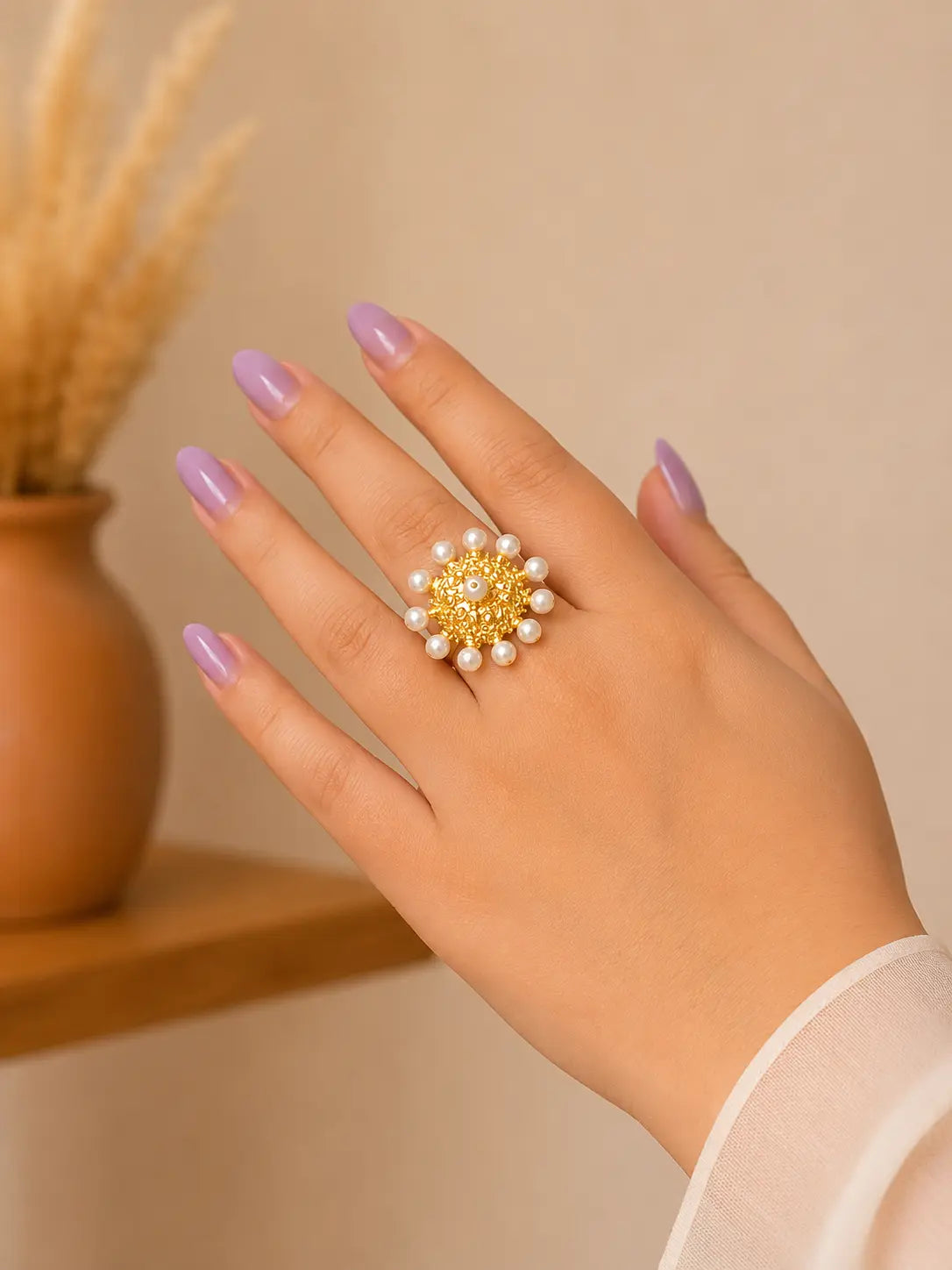 Pearl Sunburst Ring YuvaStree