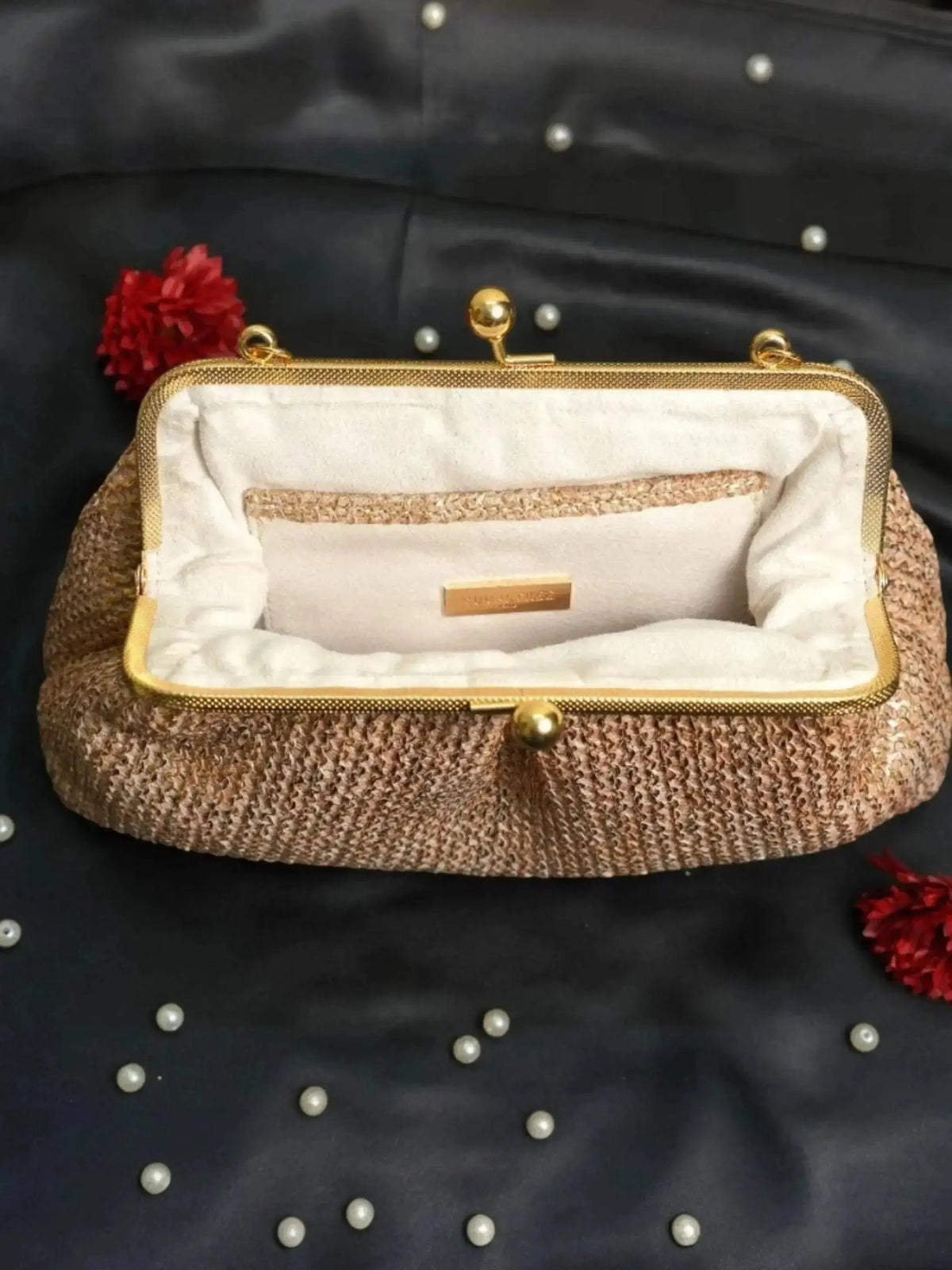 The Golden Pair - Aria Clutch Antique Rose & Midnight Gold Gift Set of 2 YuvaStree