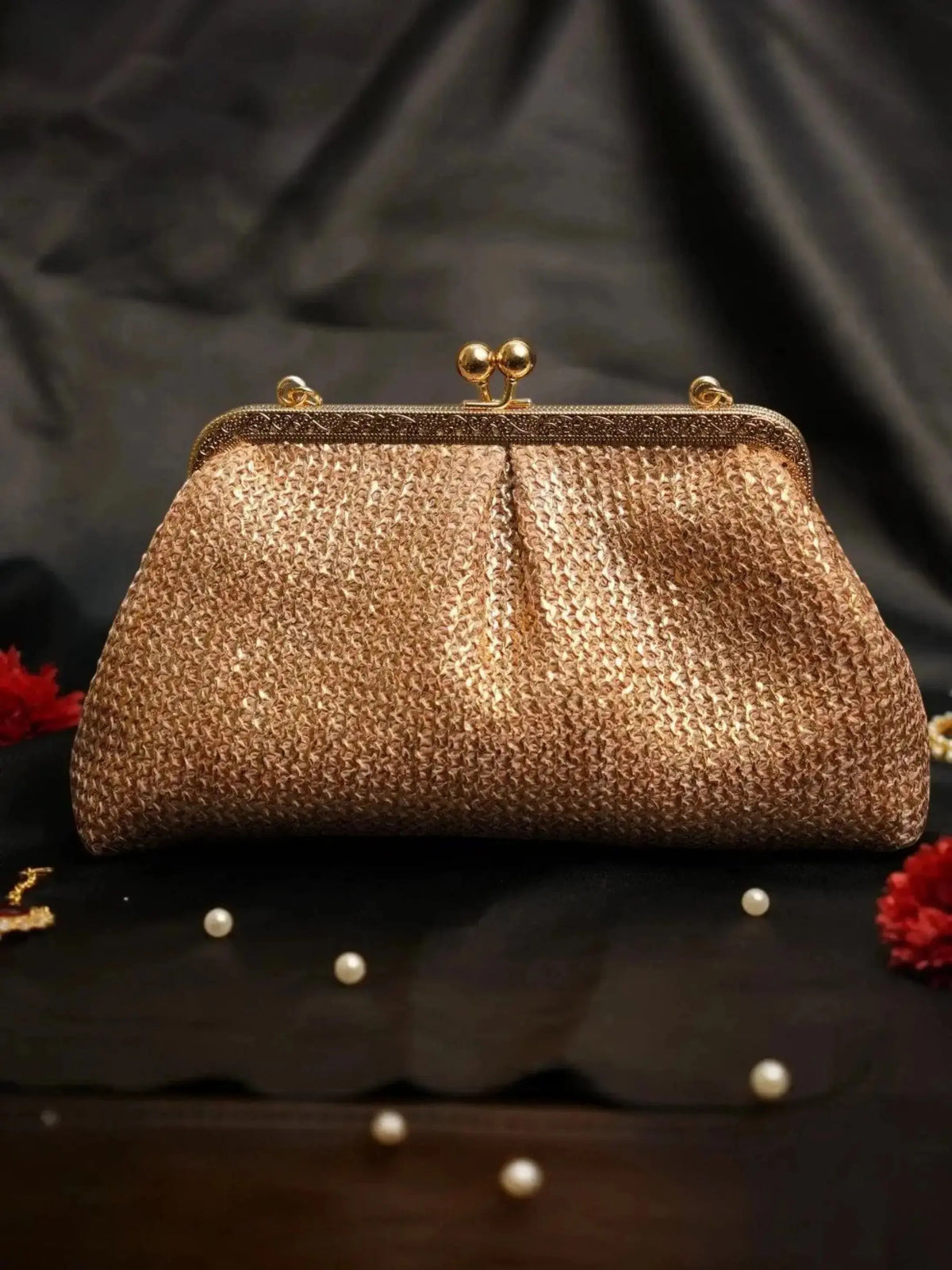 The Golden Pair - Aria Clutch Antique Rose & Midnight Gold Gift Set of 2 YuvaStree