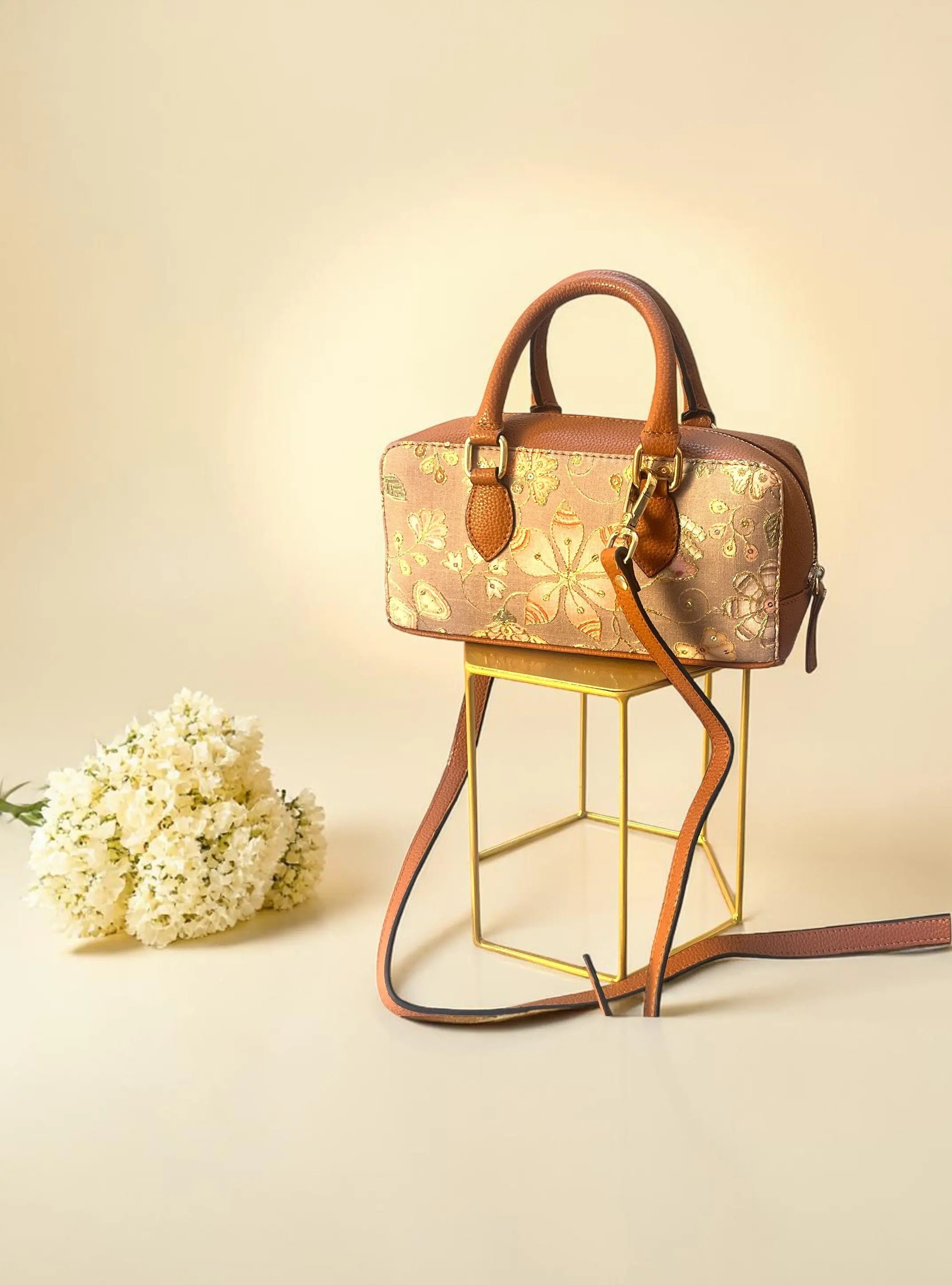 Lume Boxy Crossbody Bag - Floral Tan YuvaStree