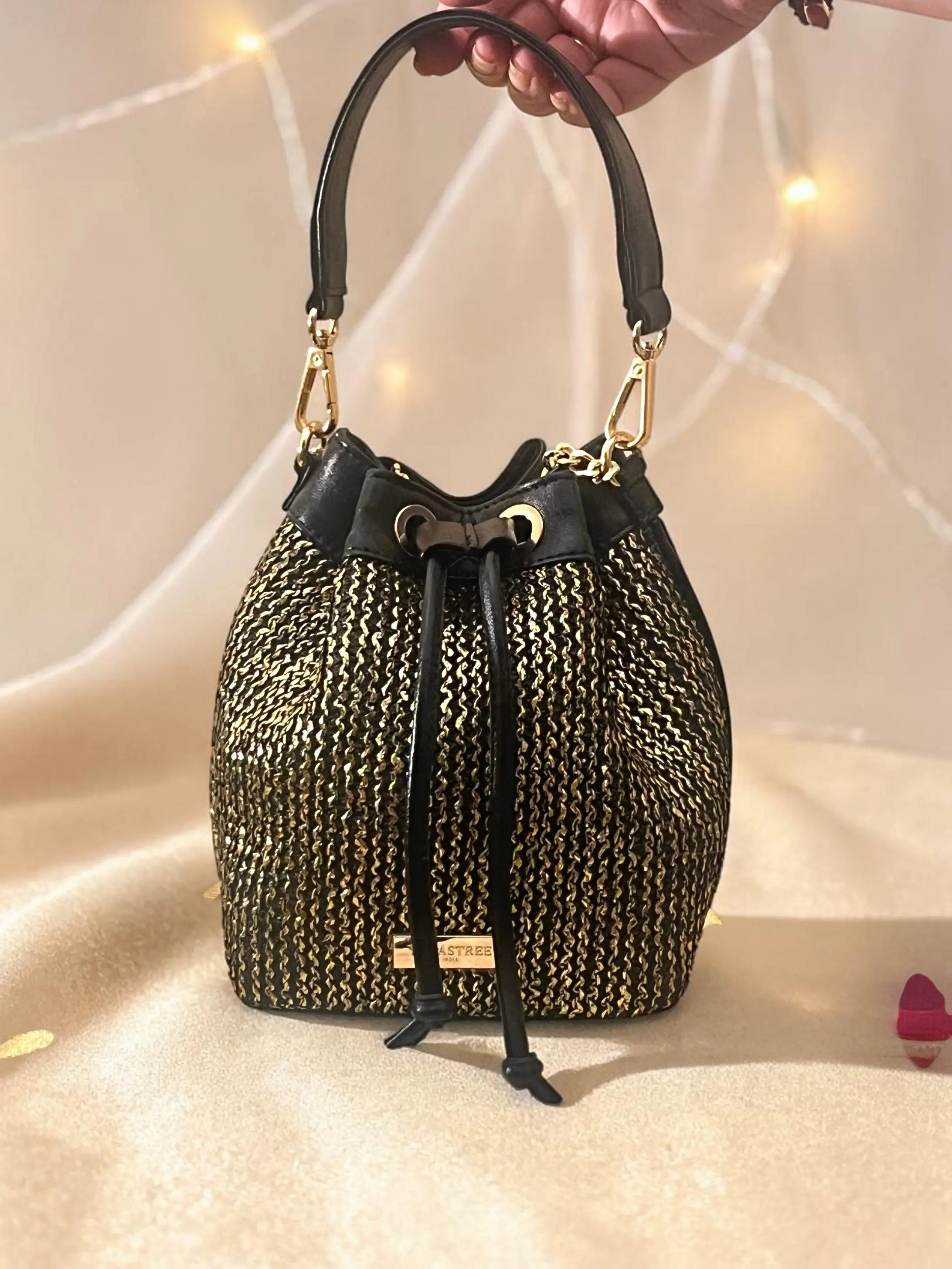 The Evaara Bucket Bag combo - Antique Rose & Midnight Gold Set of 2 YuvaStree
