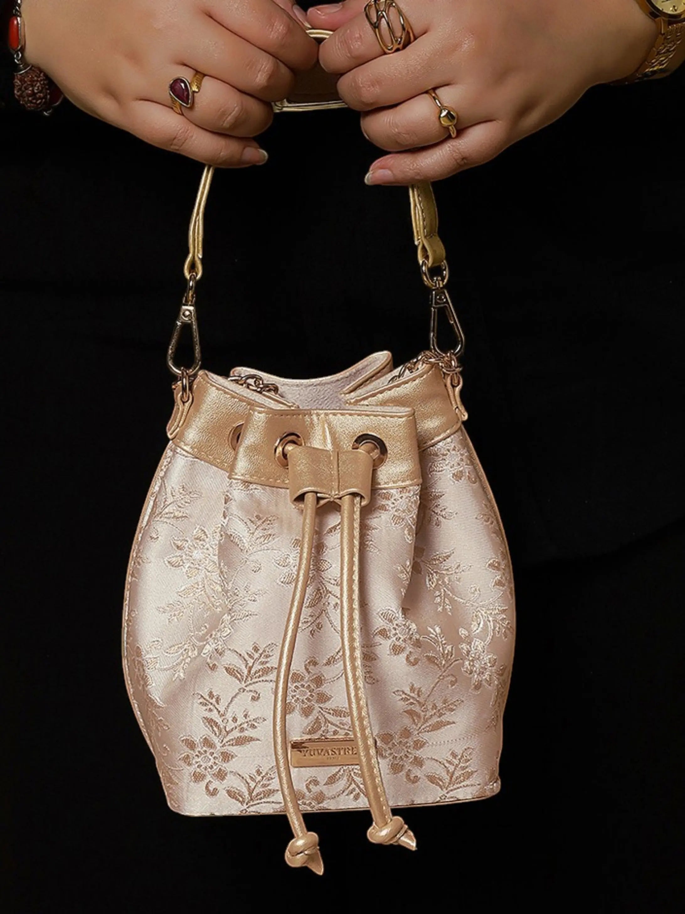 Evaara Bucket Bag - Off White Gold YuvaStree