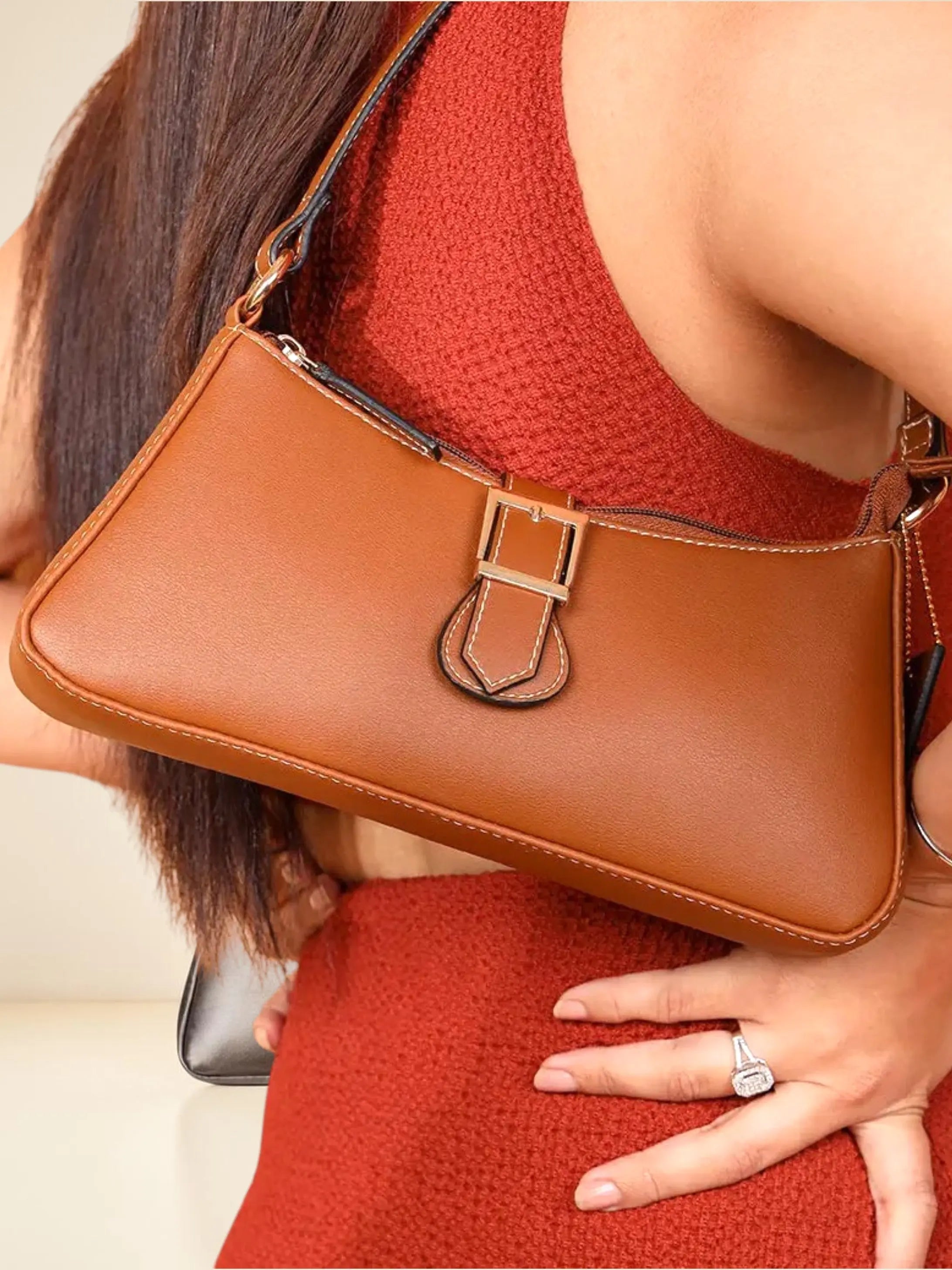 Sleek Baguette Bag - Tan YuvaStree