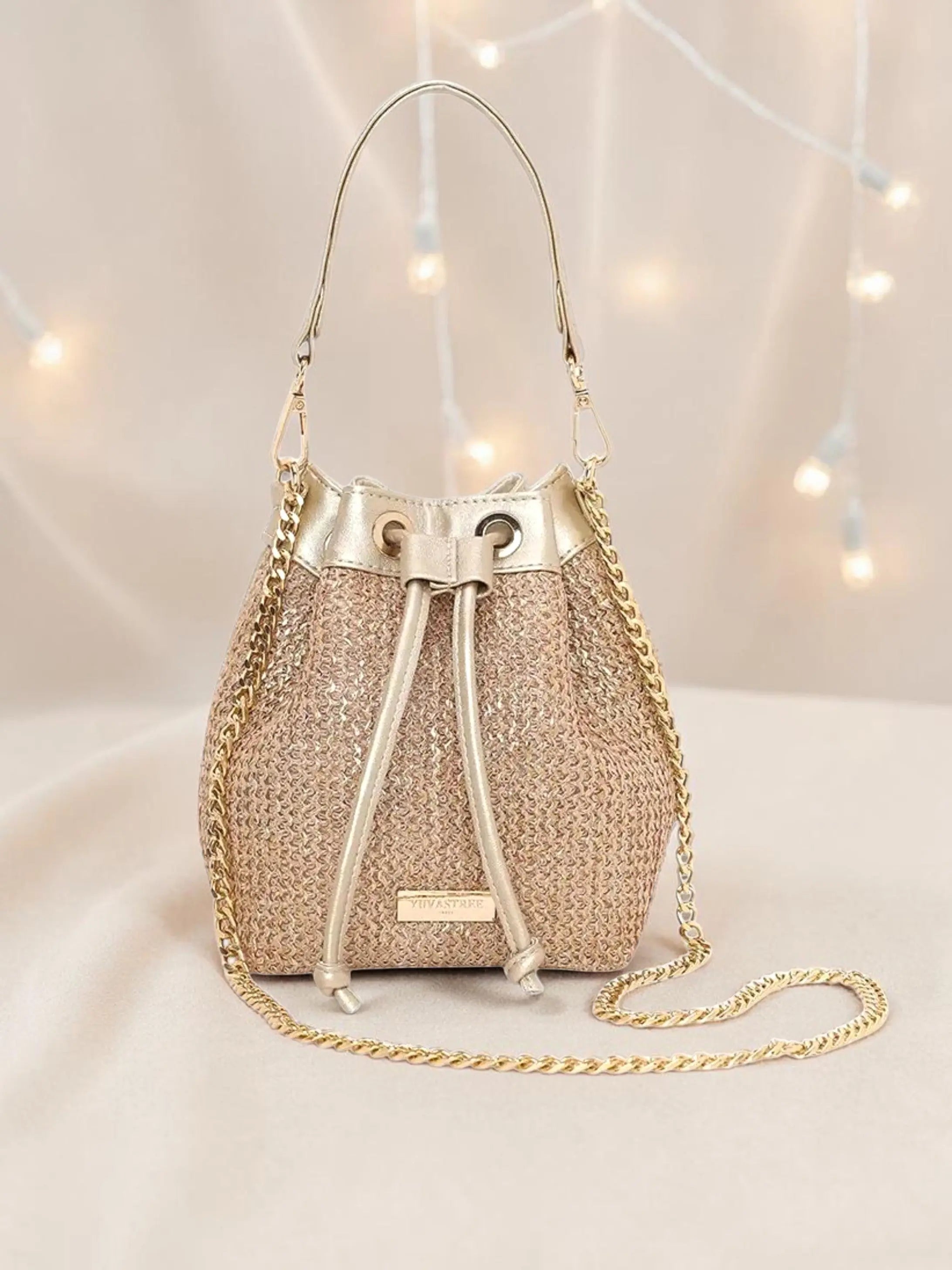 Bestseller Combo - Evaara Bucket Bag Antique Rose & Capsule Clutch Gold Set of 2 YuvaStree