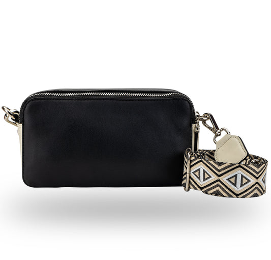 Elysian Double Zip Crossbody Bag - Black  White