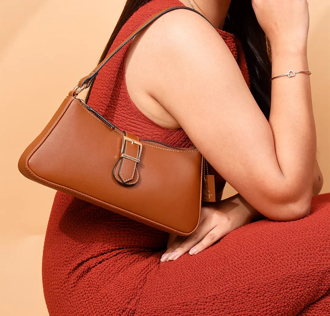 Sleek Baguette Bag - Tan YuvaStree