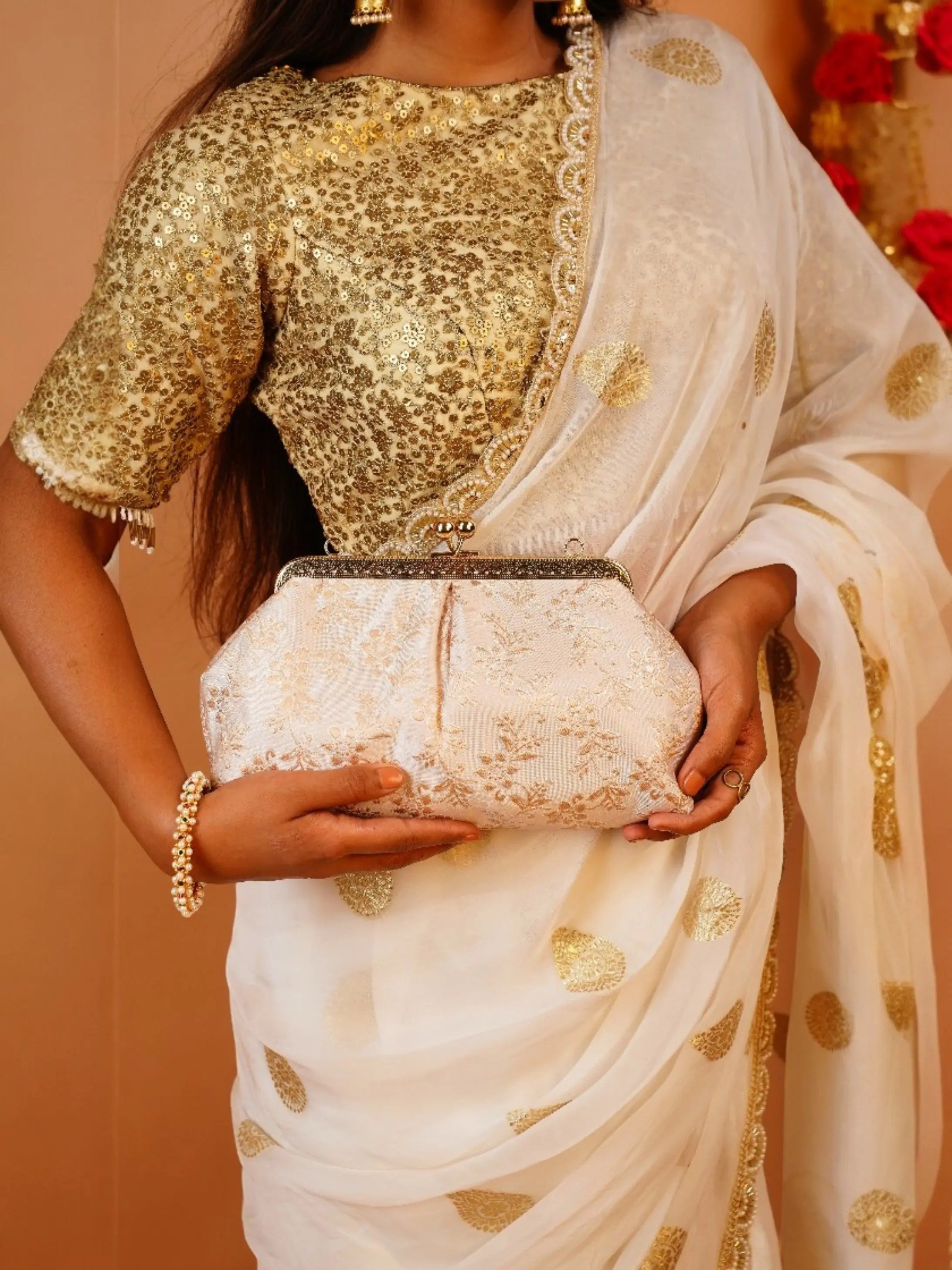 Aria Clutch - Off-White Gold YuvaStree
