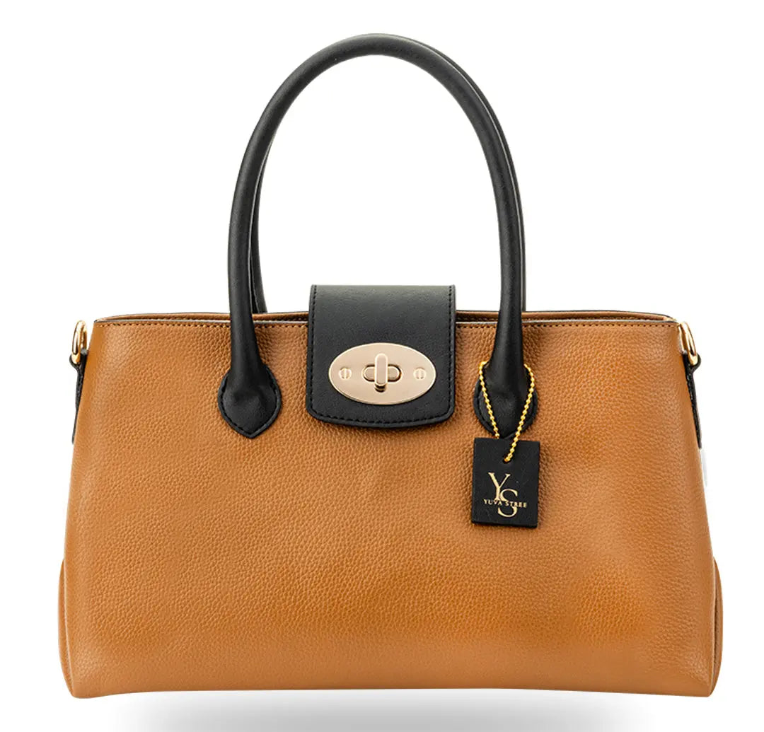 Aura Top Handle Bag - Tan Black YuvaStree