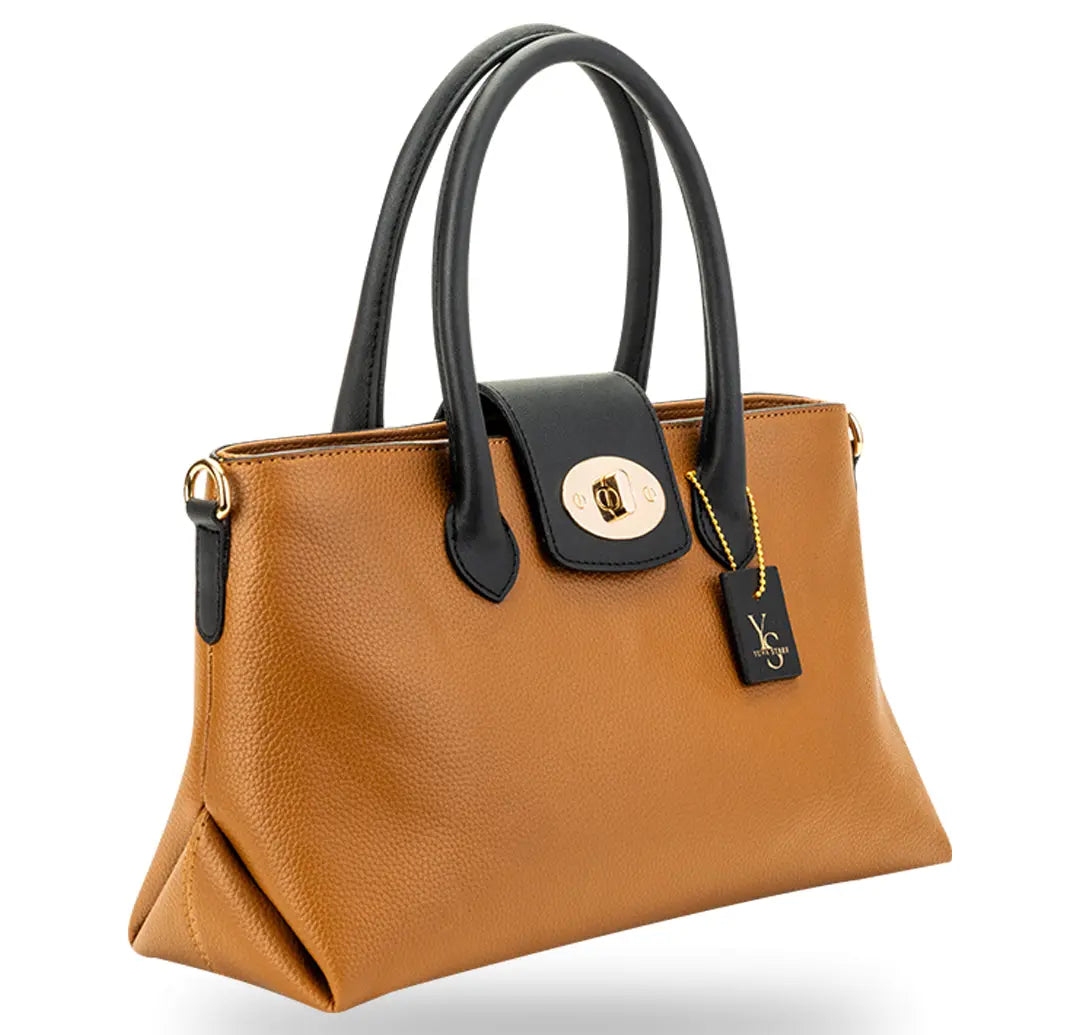 Aura Top Handle Bag - Tan Black YuvaStree