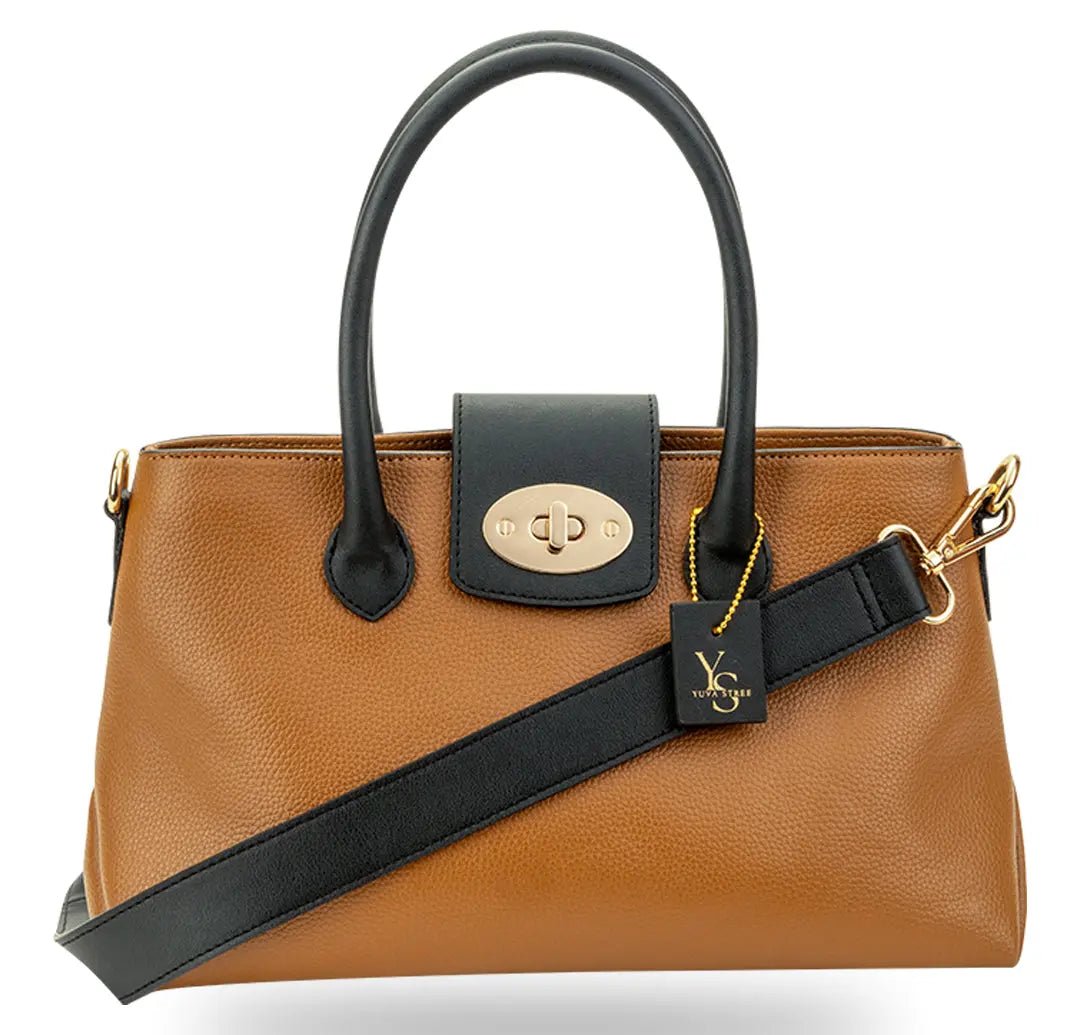 Aura Top Handle Bag - Tan Black YuvaStree