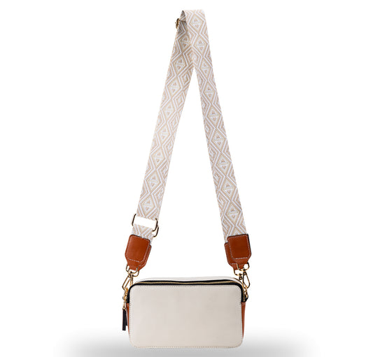 Elysian Double Zip Crossbody Bag - White  Orange