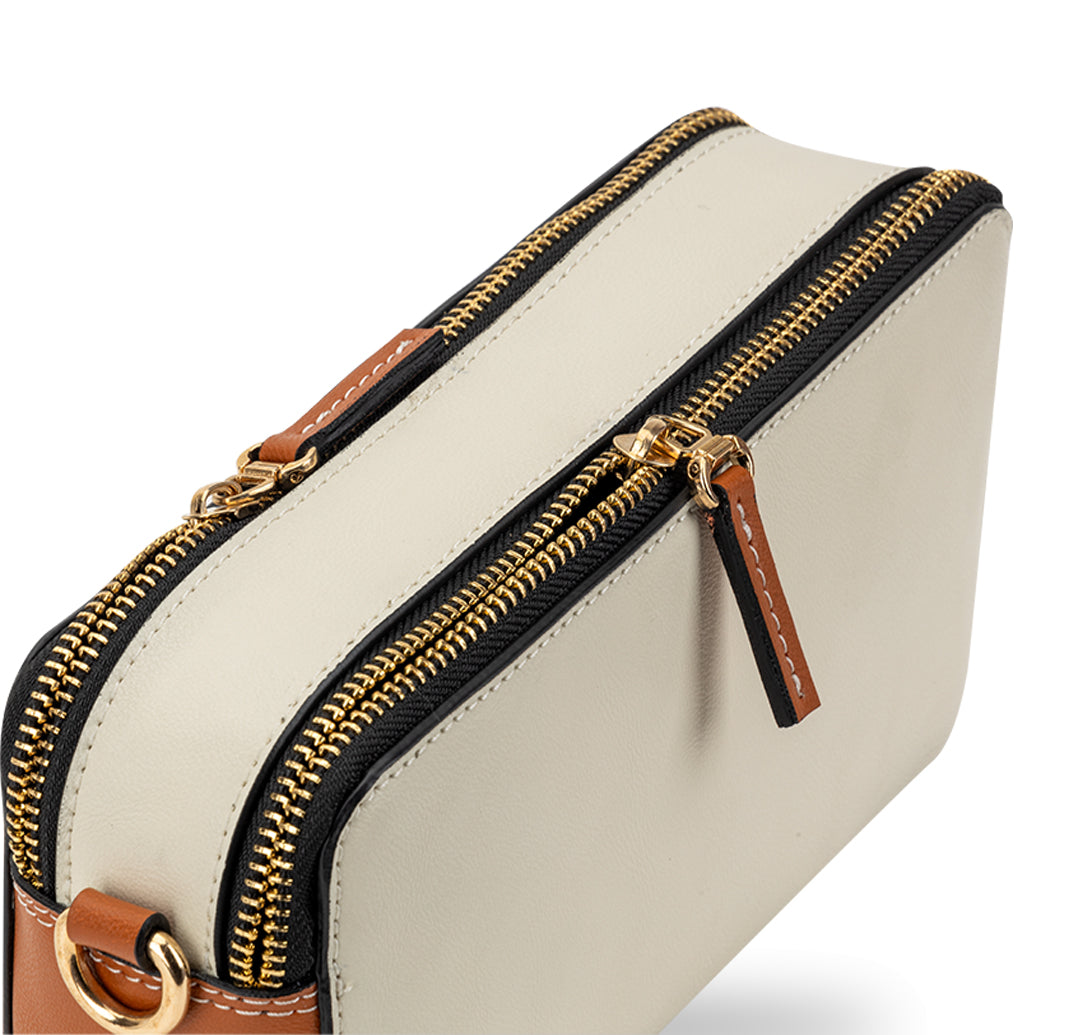 Elysian Double Zip Crossbody Bag - White  Orange