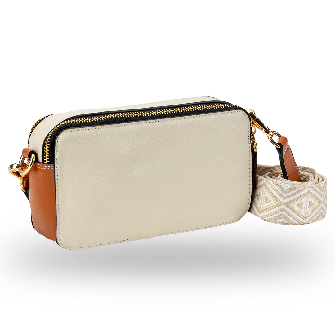 Elysian Double Zip Crossbody Bag - White  Orange