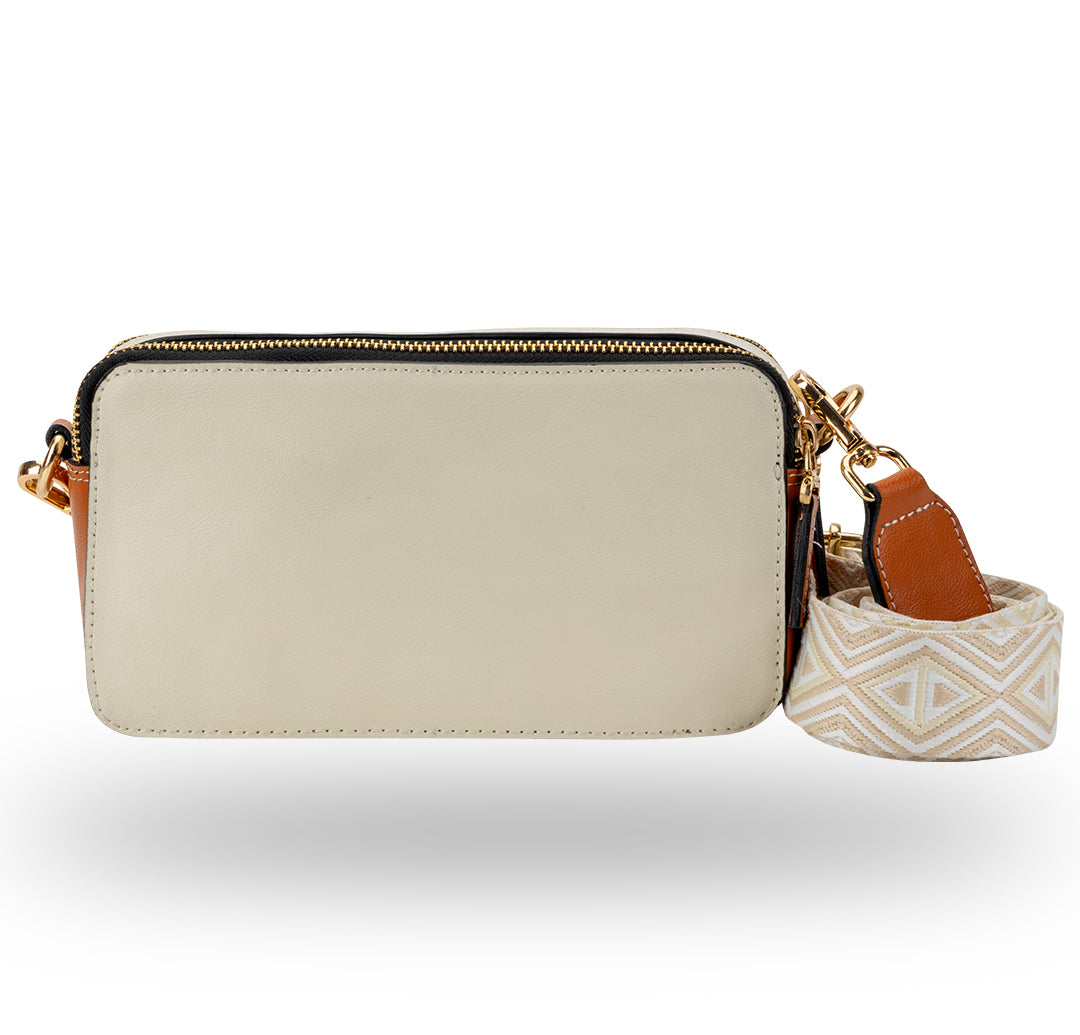 Elysian Double Zip Crossbody Bag - White  Orange