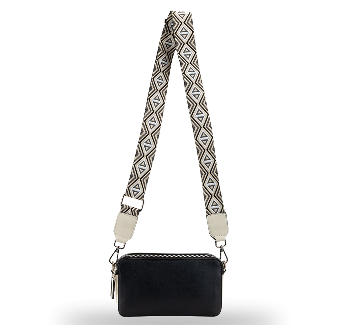 Elysian Double Zip Crossbody Bag - Black  White YuvaStree