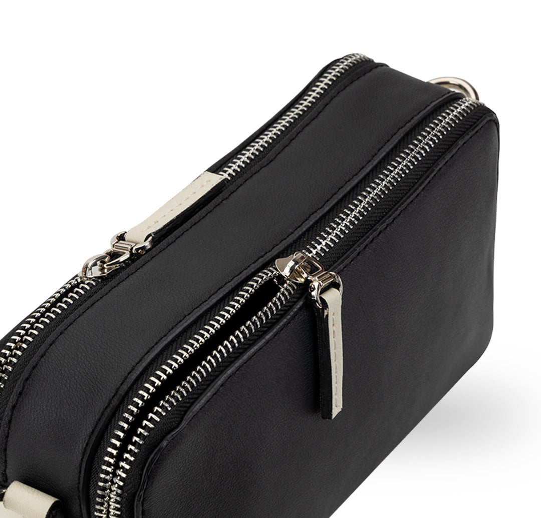 Elysian Double Zip Crossbody Bag - Black  White YuvaStree