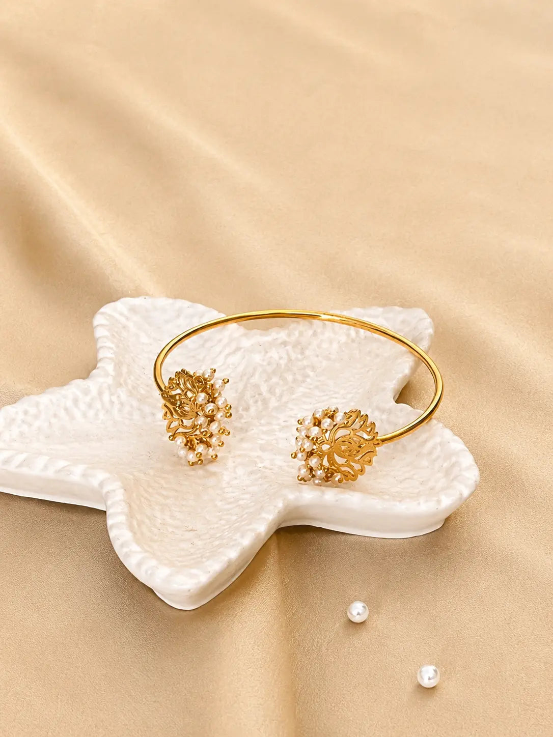 Twin Lotus Pearl Bangle YuvaStree