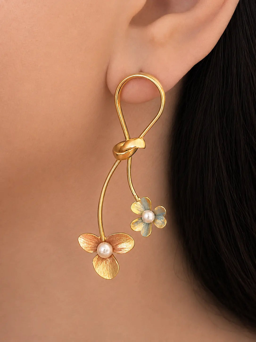 Double Flower Drop Earrings YuvaStree