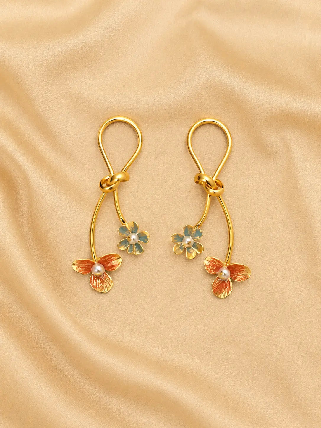 Double Flower Drop Earrings YuvaStree