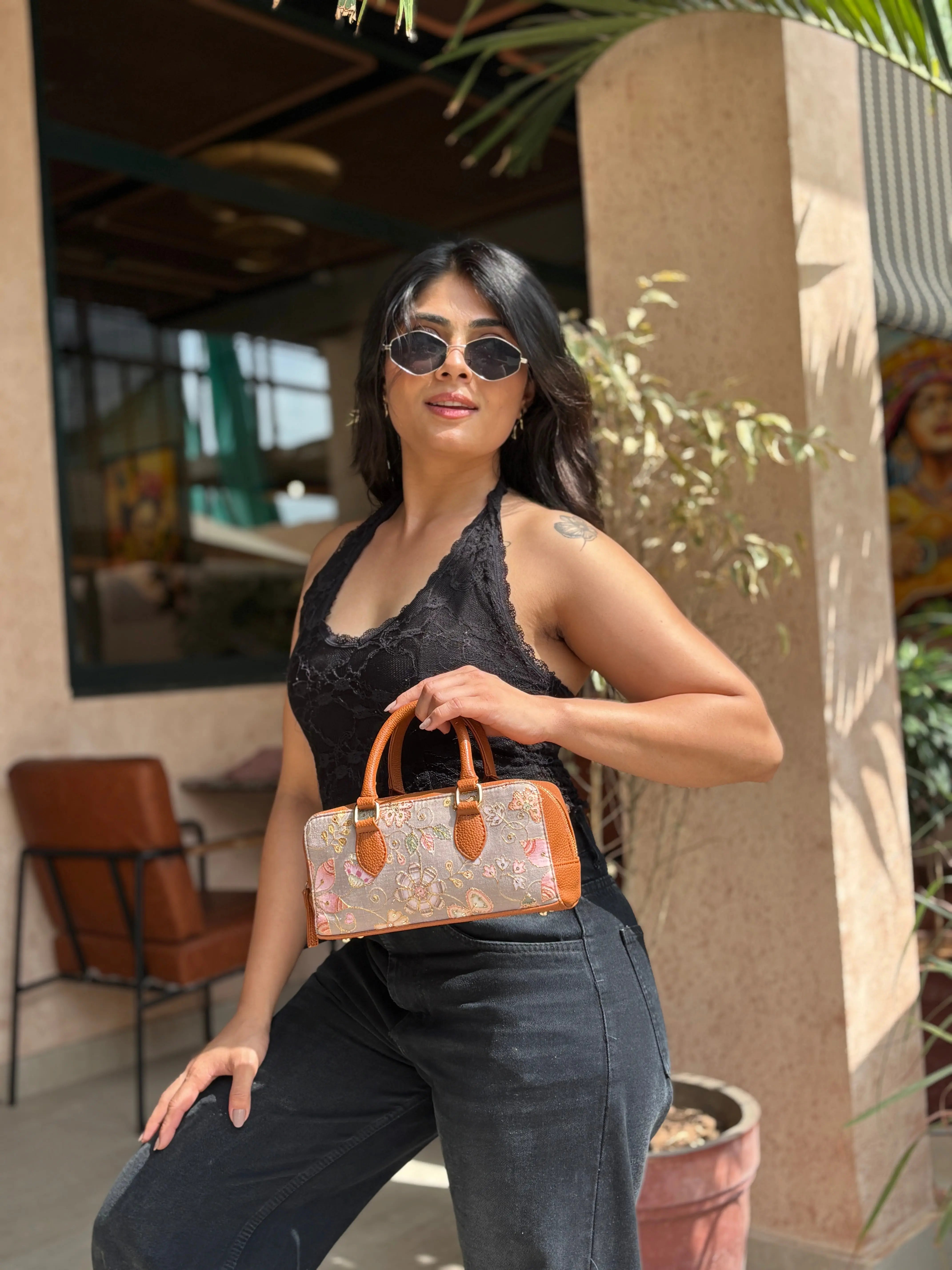 Lume Boxy Crossbody Bag - Floral Tan YuvaStree