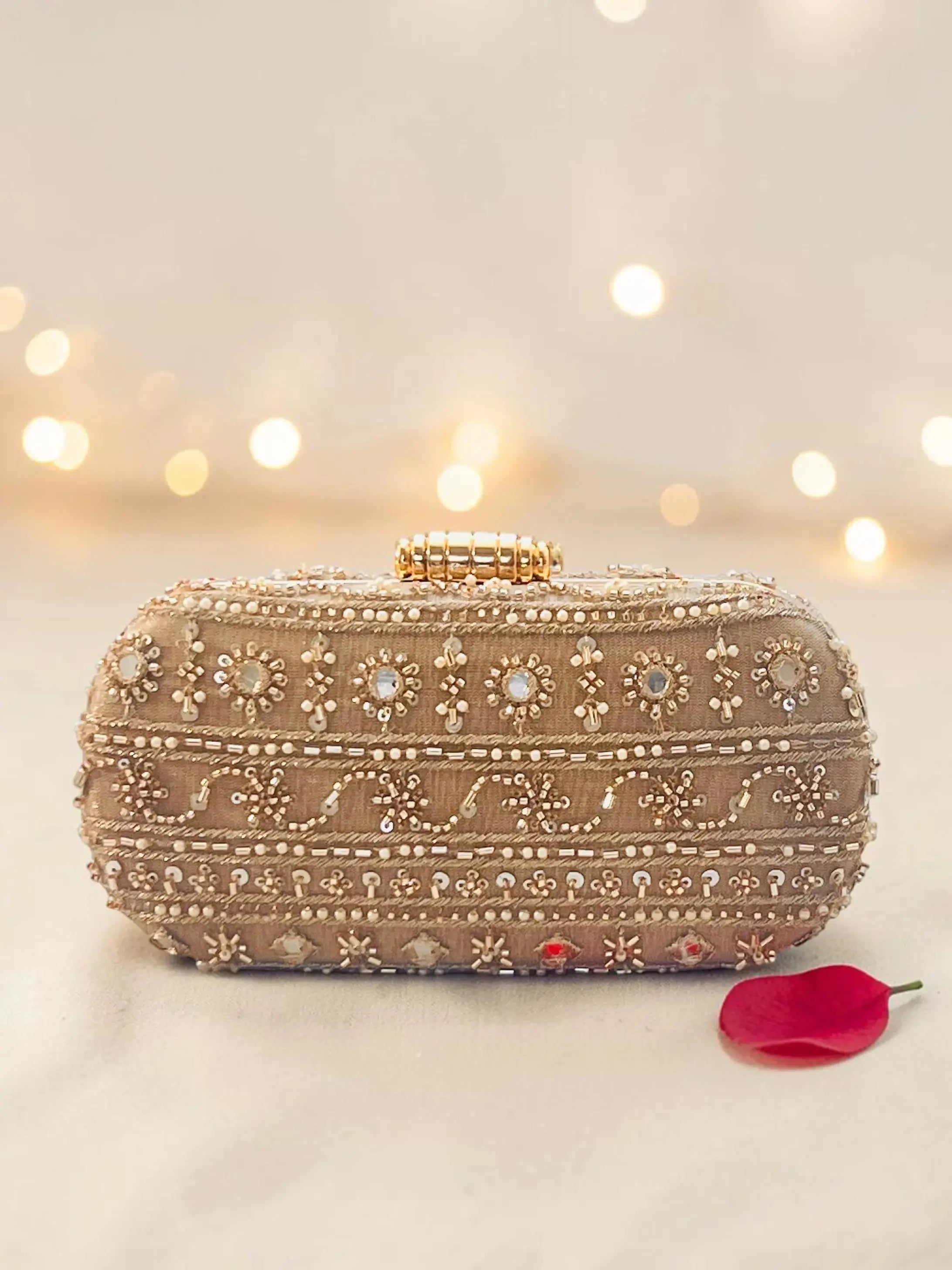Bling Combo - Noor Mini Sling Antique Rose and Noore Capsule Clutch Gold Set of 2 YuvaStree