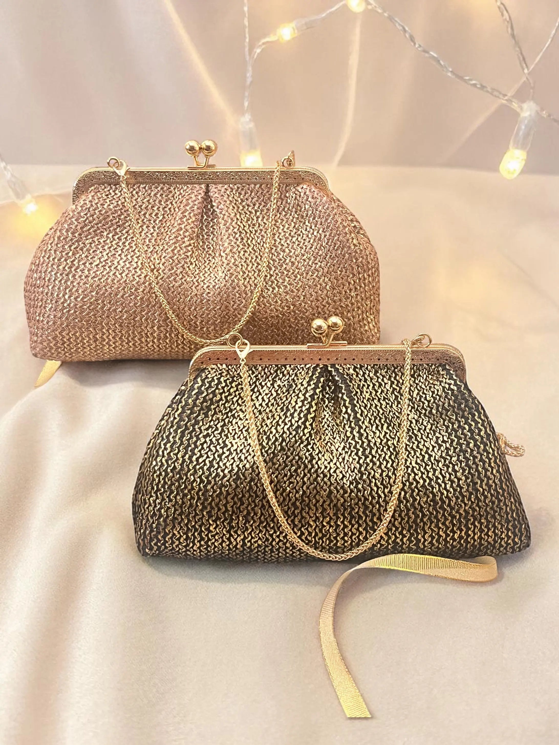 Aria Clutch Day & Night Combo Antique Rose & Midnight Gold Set of 2 YuvaStree