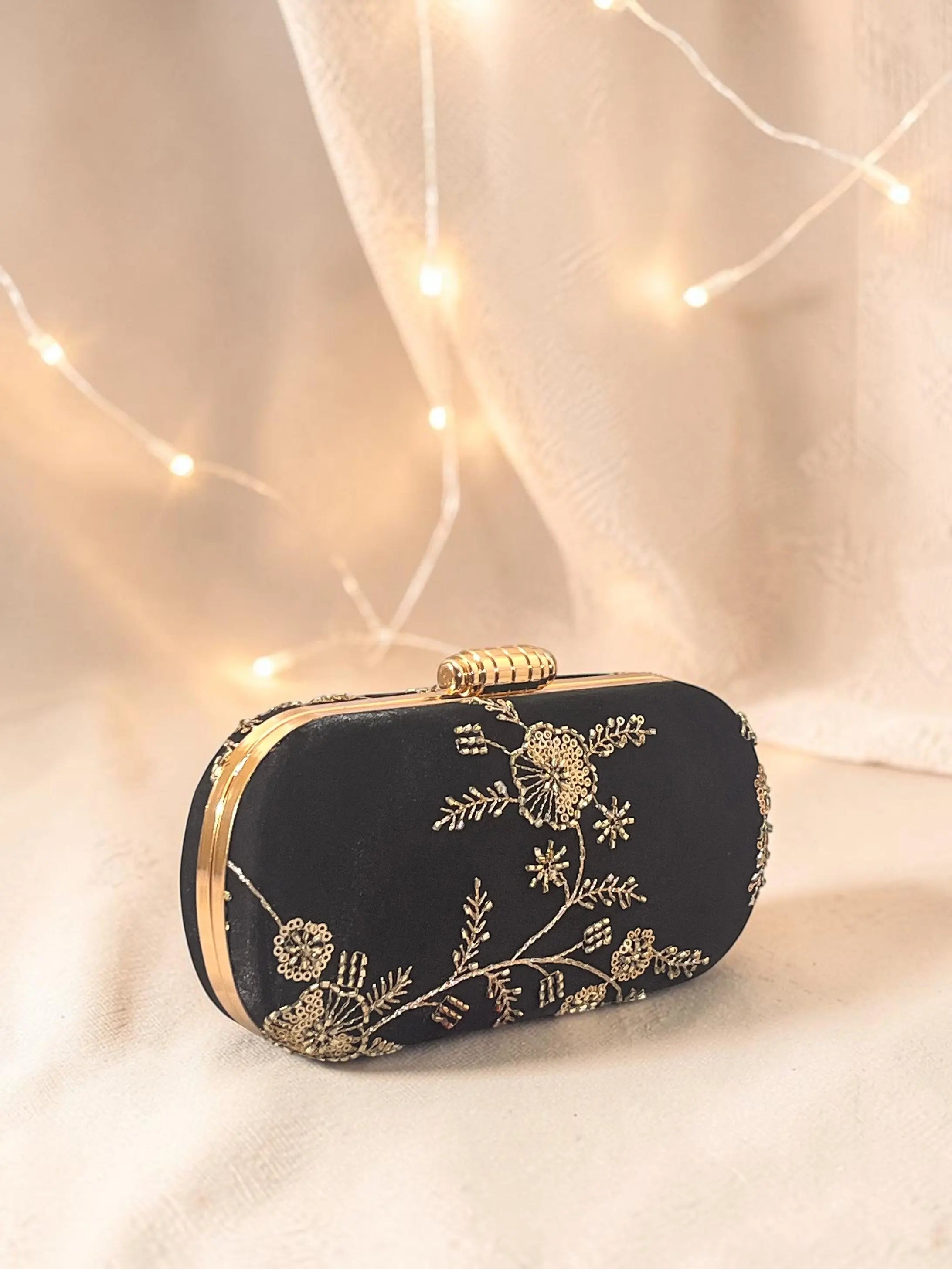 Noore Capsule Clutch - Black Gold YuvaStree