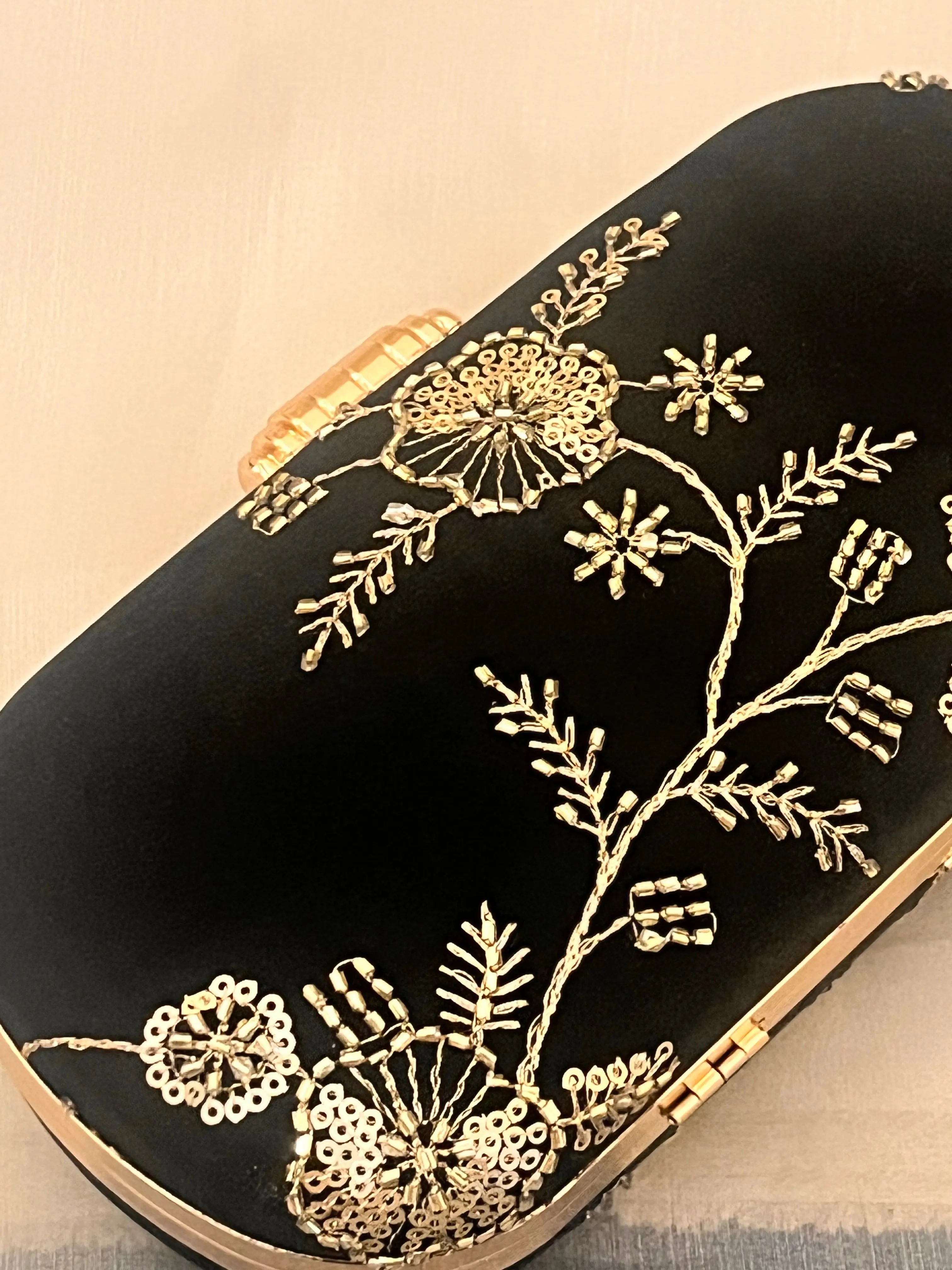 Noore Capsule Clutch - Black Gold YuvaStree