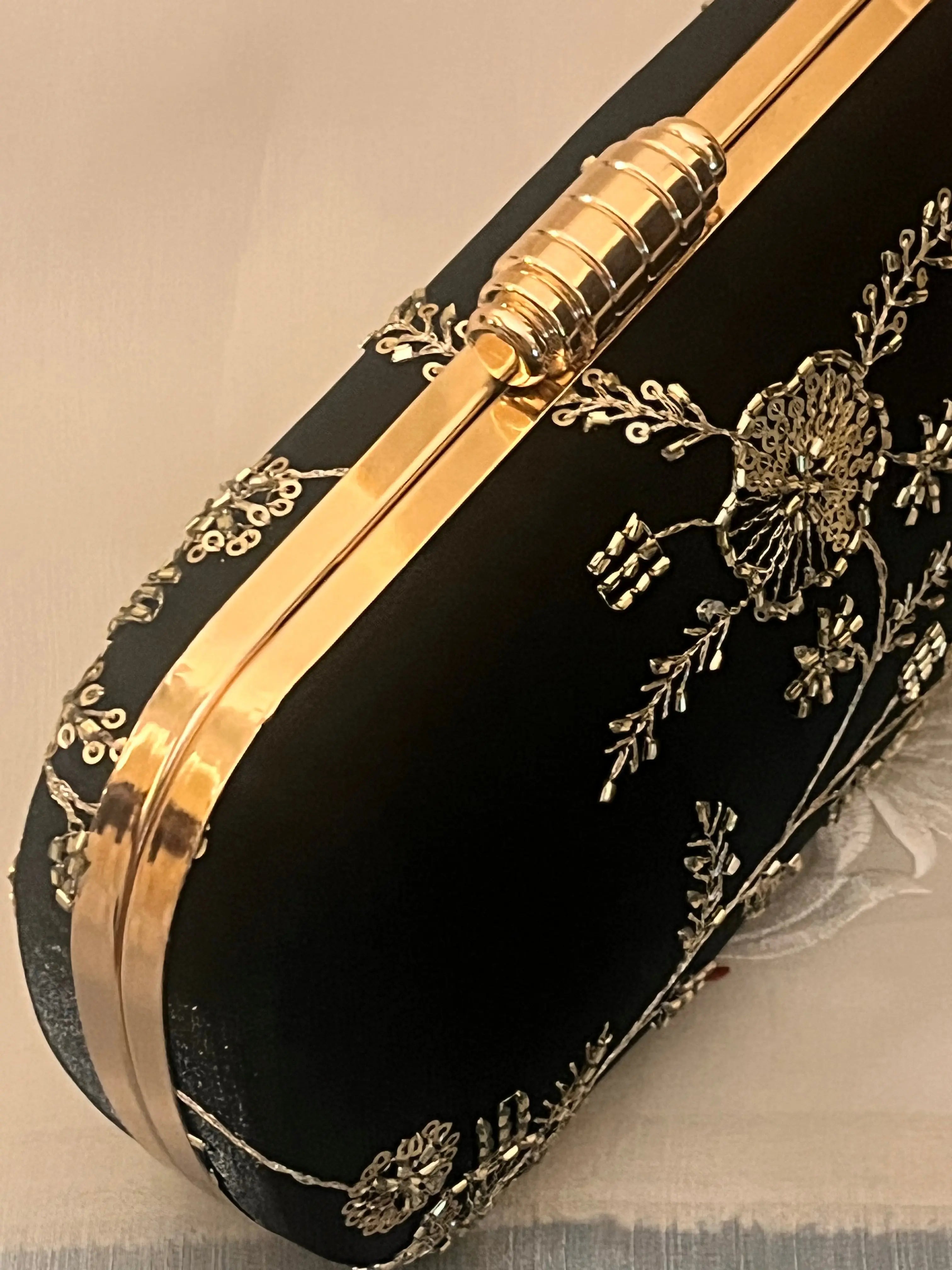 Noore Capsule Clutch - Black Gold YuvaStree