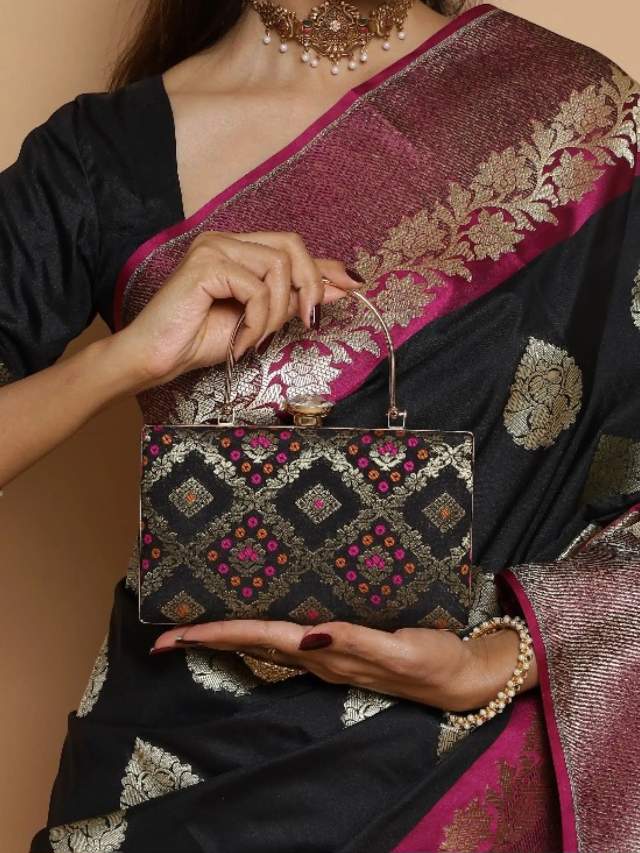 Neyra Box Clutch - Black YuvaStree