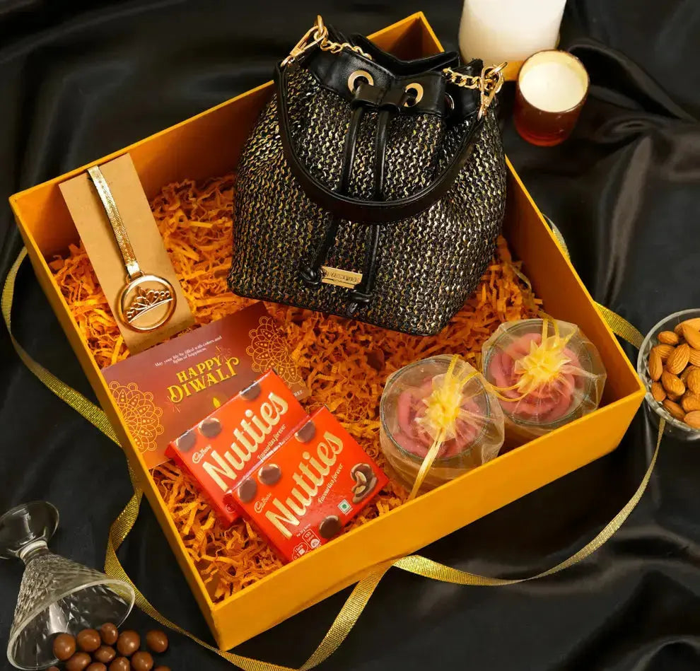 Festive Hamper - Evaara Bucket Bag - Midnight Gold YuvaStree