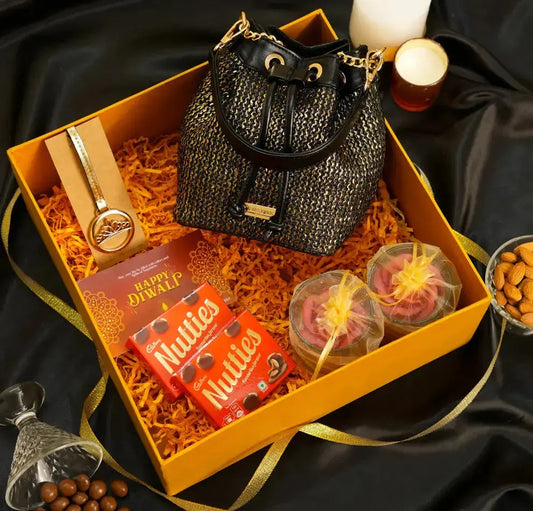 Festive Hamper - Evaara Bucket Bag - Midnight Gold YuvaStree