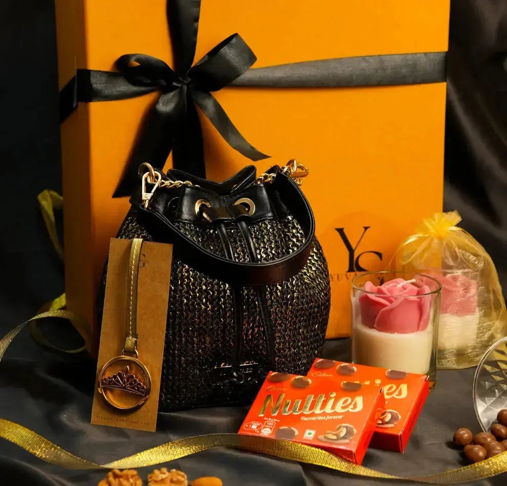 Festive Hamper - Evaara Bucket Bag - Midnight Gold YuvaStree