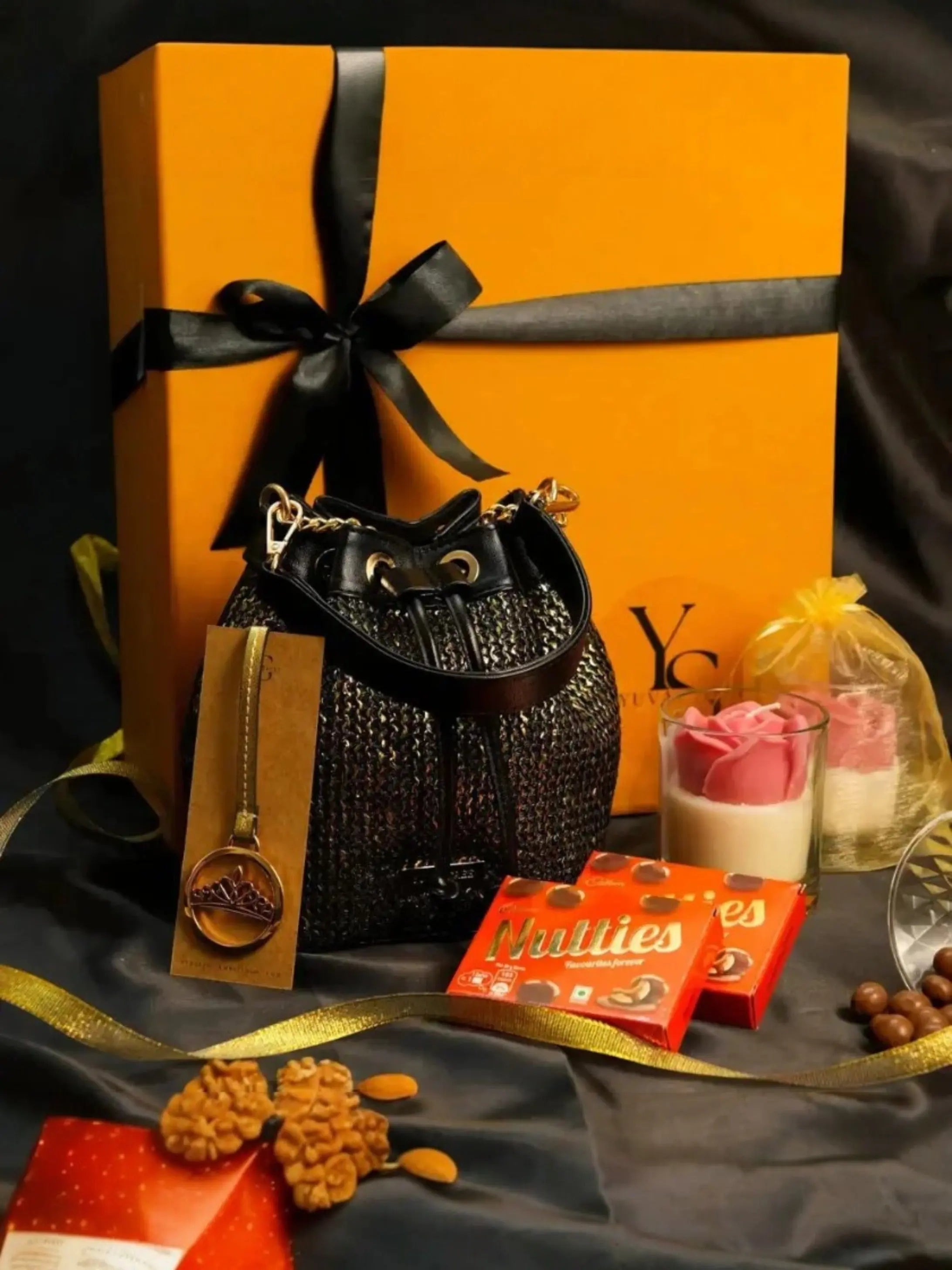 Festive Hamper - Evaara Bucket Bag - Midnight Gold YuvaStree