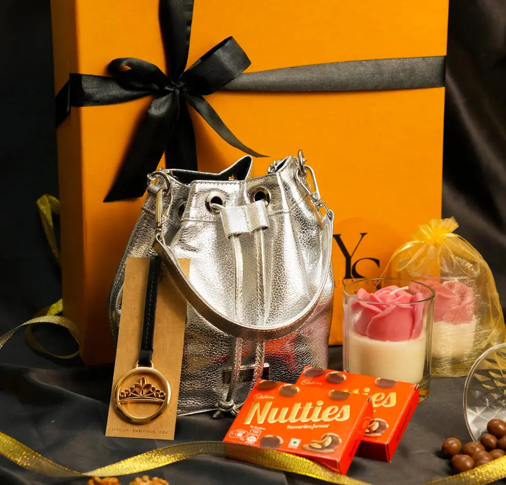 Festive Hamper - Evaara Bucket Bag - Silver Mirage YuvaStree