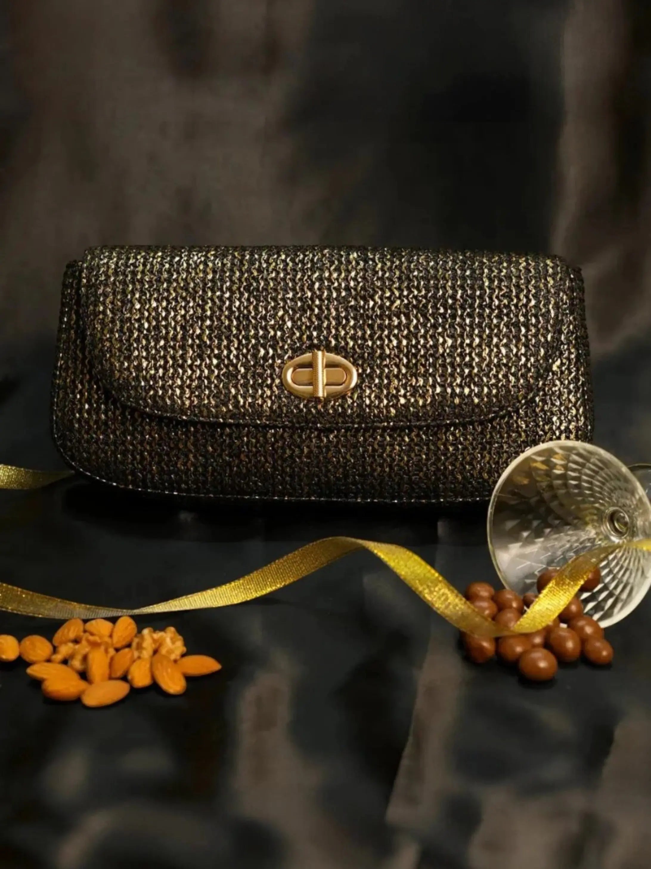 Festive Hamper - Elvina Clutch - Midnight Gold YuvaStree