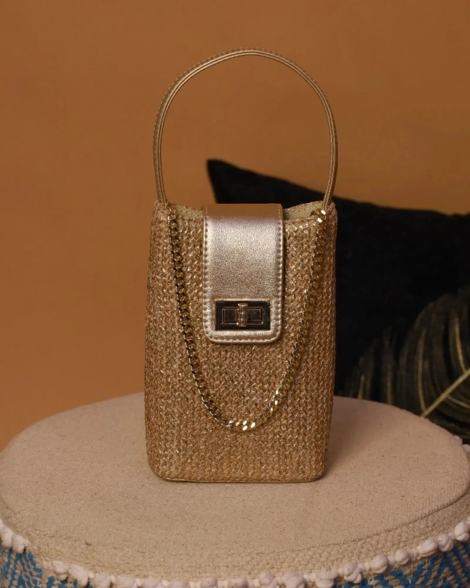 Bling Combo - Noor Mini Sling Antique Rose and Noore Capsule Clutch Gold Set of 2 YuvaStree