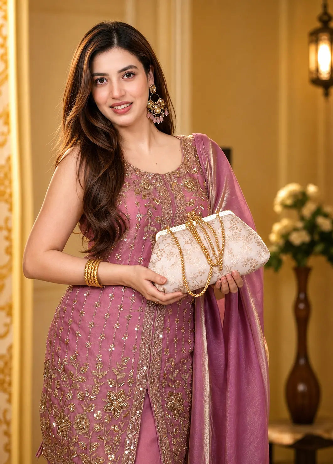 Aria Clutch - Off-White Gold YuvaStree
