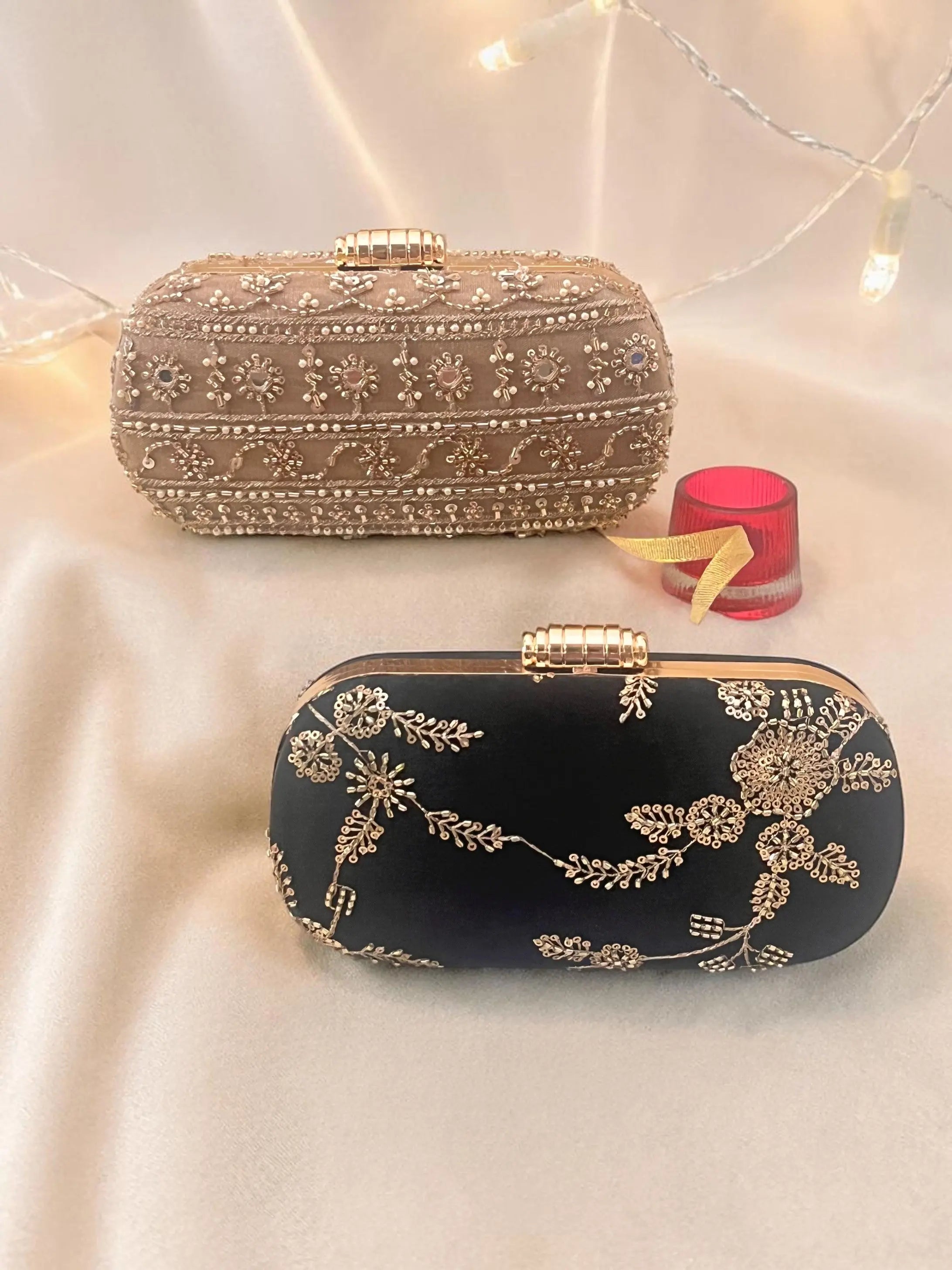 Capsule Clutches Combo - Black & Gold Set of 2 YuvaStree